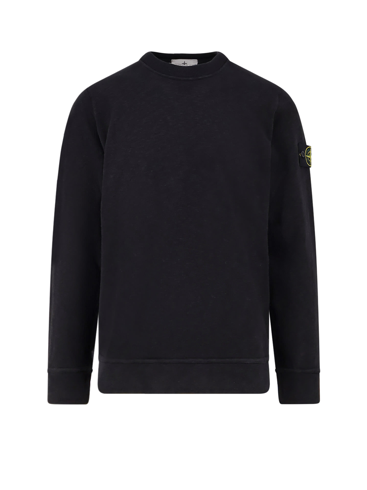 Stone Island Organic Cotton Crew Neck Sweater With English Ribs Knitwear Blue In Black