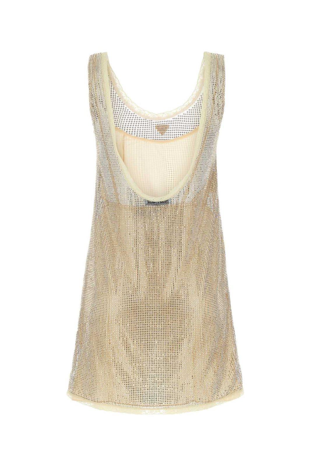 Prada Logo Plaque Embellished Sleeveless Dress In Gold