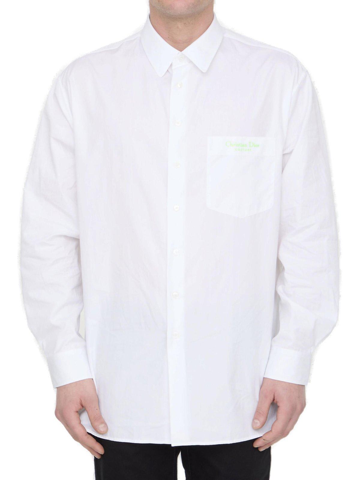 Dior Christian  Couture Embroidered Poplin Shirt In White