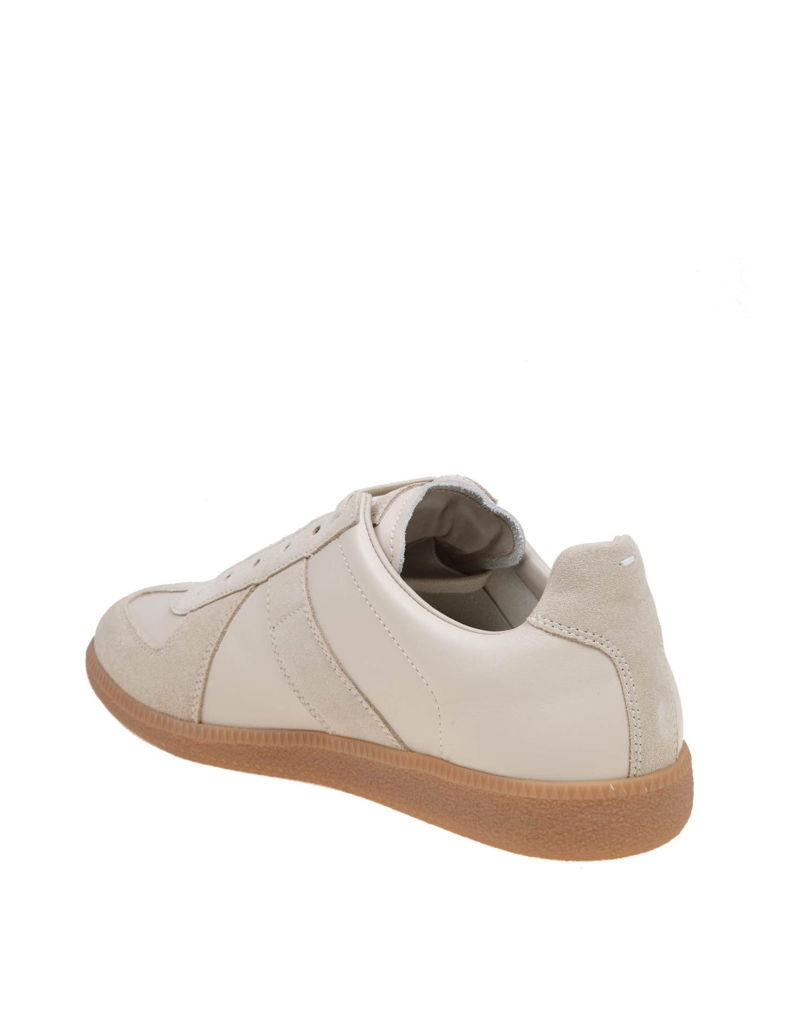 Shop Maison Margiela Replica Sneakers In Leather And Suede In Beige