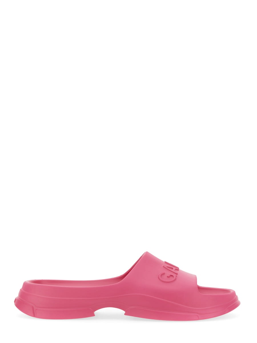 Shop Ganni Slide Sandal With Logo In Fuchsia