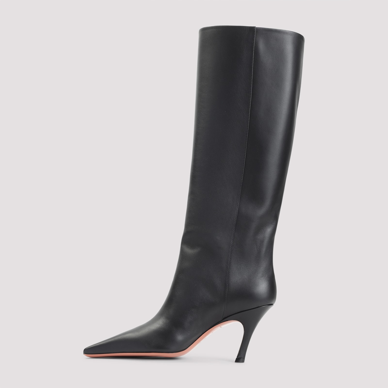 Amina Muaddi Black Mona 80 Leather Boots In Black