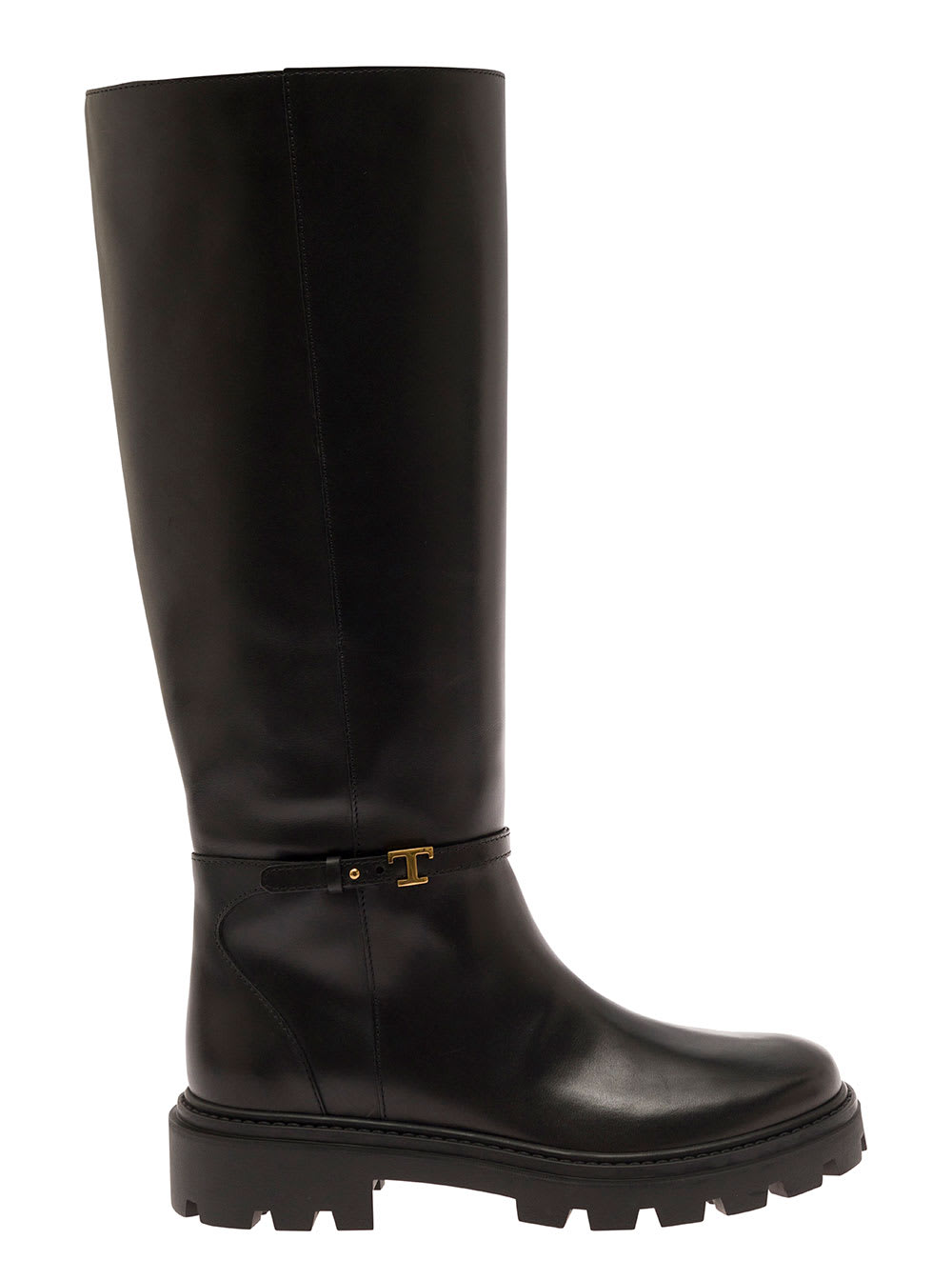 Shop Tod's Black Knee Boots With Logo Detail And Chunky Platform In Leather Woman
