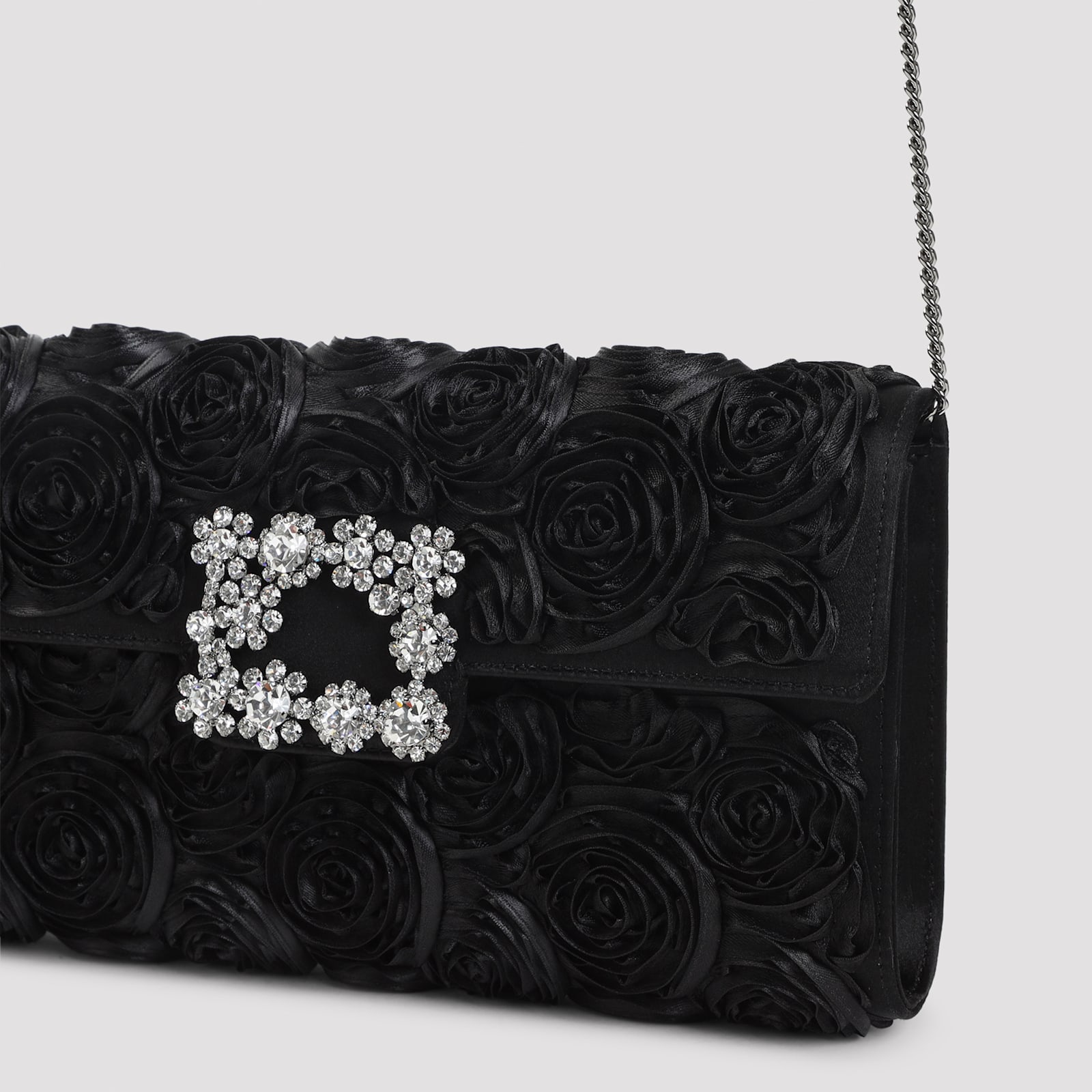 Roger Vivier Envelope Flap Rose Flower Buckle In Black
