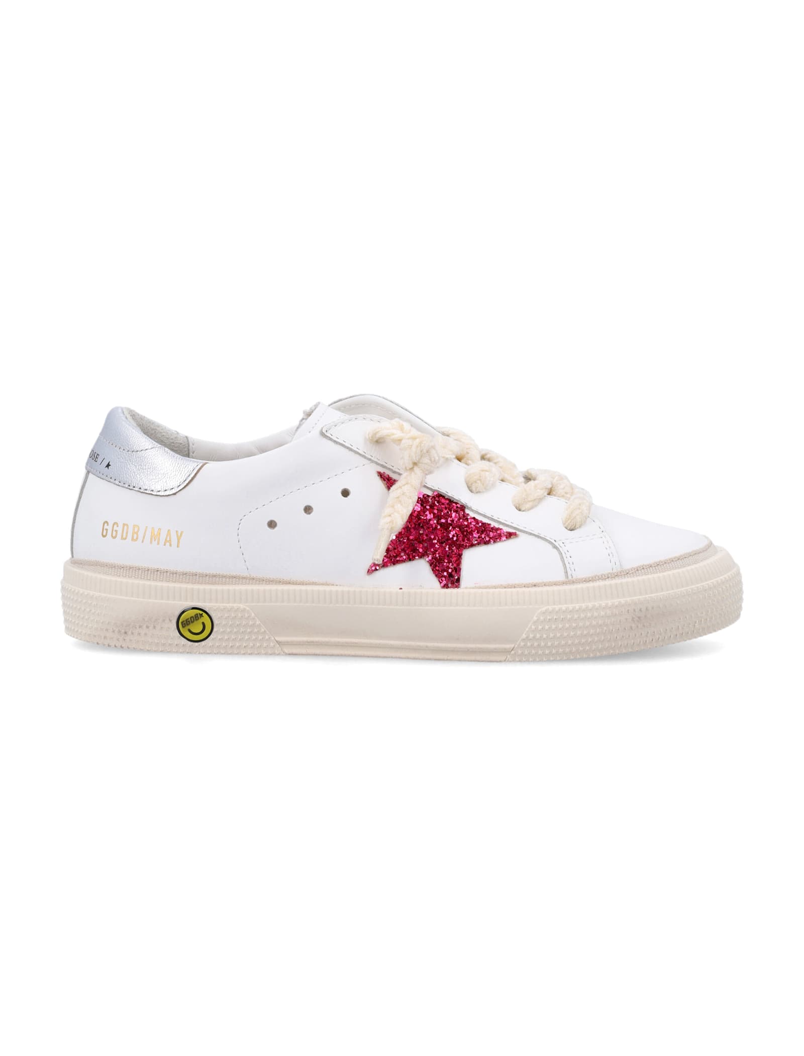 Golden Goose Kid - May Upper Glitter In White/fuchsia