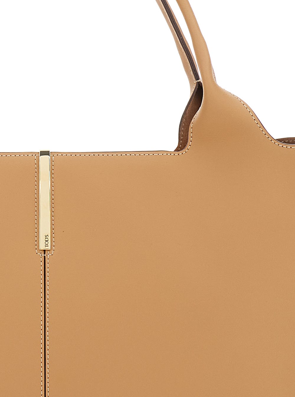 Tod's Beige Tote Bag With Two Top Handles And Logo Plaque On The Front In Leather Woman