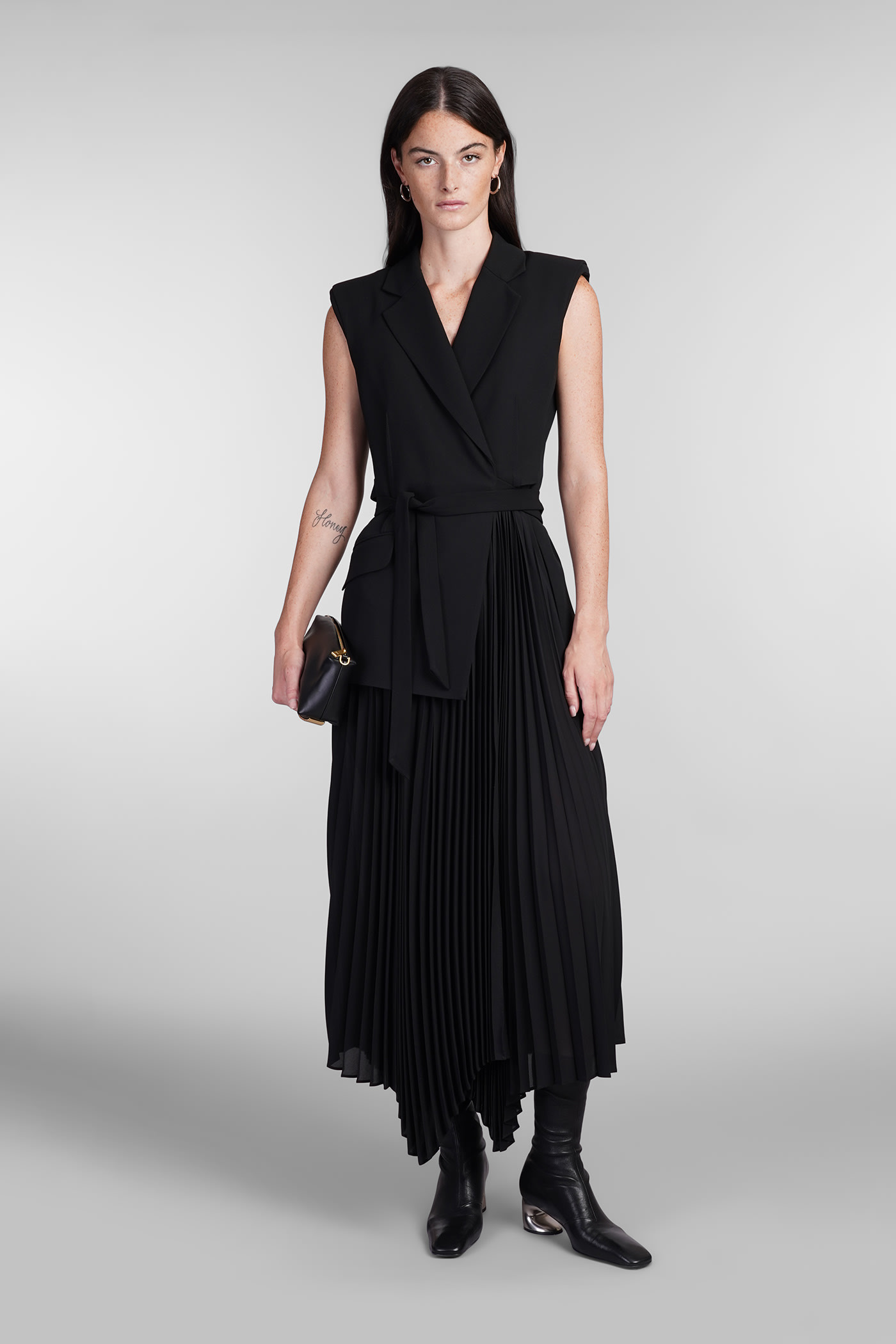 Simkhai Helena Layered Crepe And Chiffon Midi Wrap Dress In Black