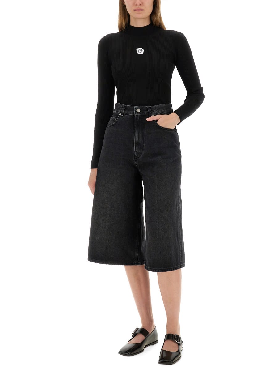 Kenzo Boke Flower High Neck Sweater With Contrasting Embroidery In Black