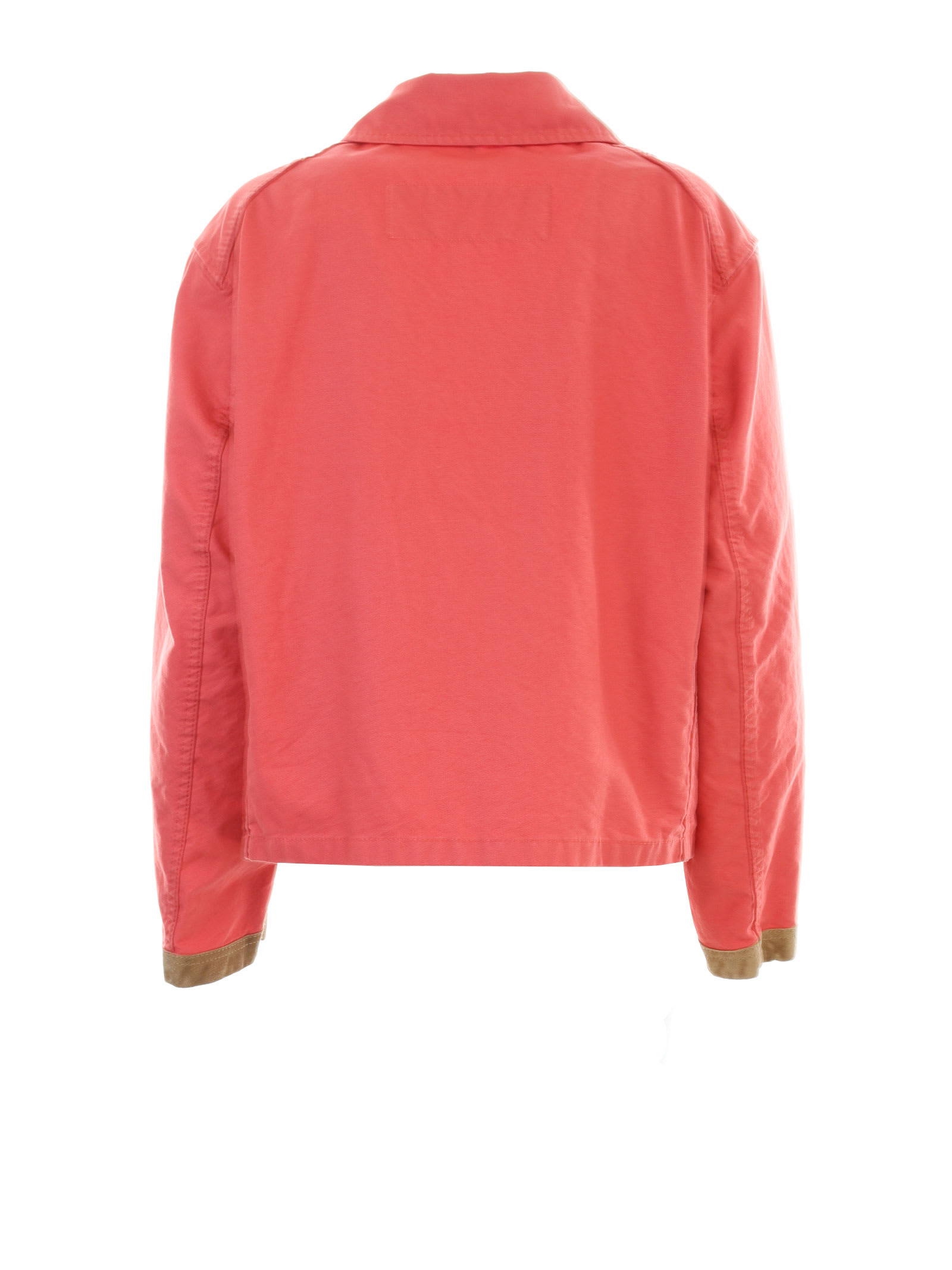 Fay Collared Jacket With Front Pockets And Contrast Cuffs In Rosso Aranciato