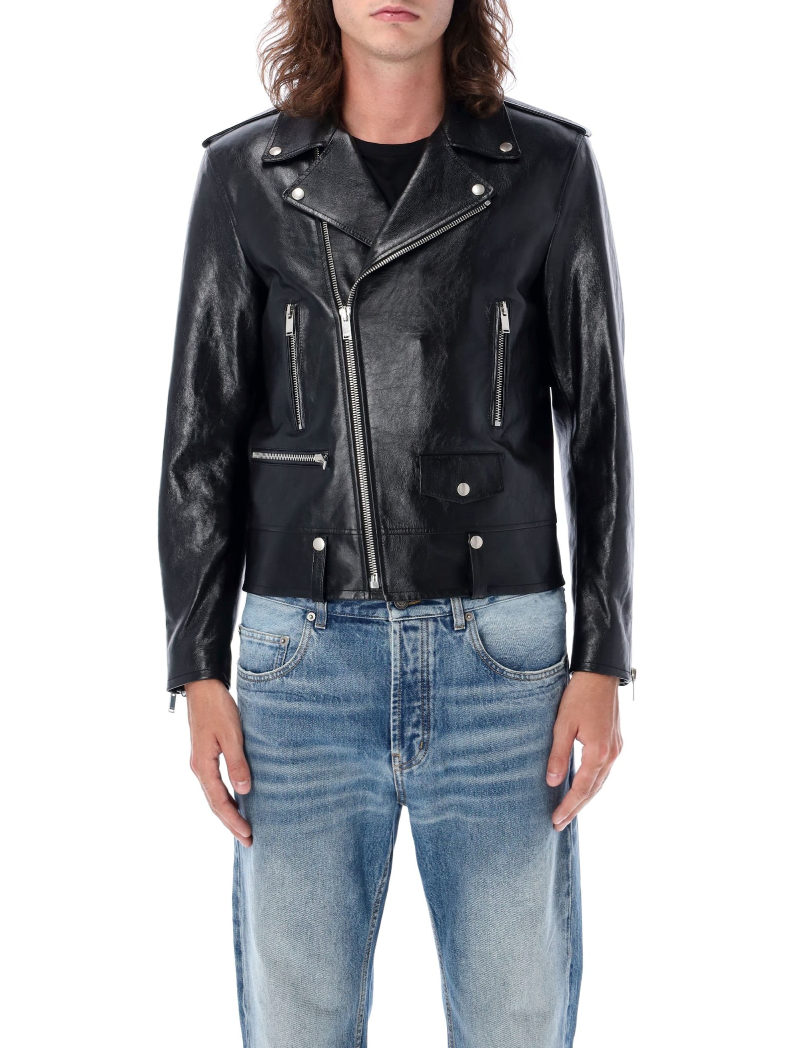 Saint Laurent Studded Leather Biker Jacket in Black for Men