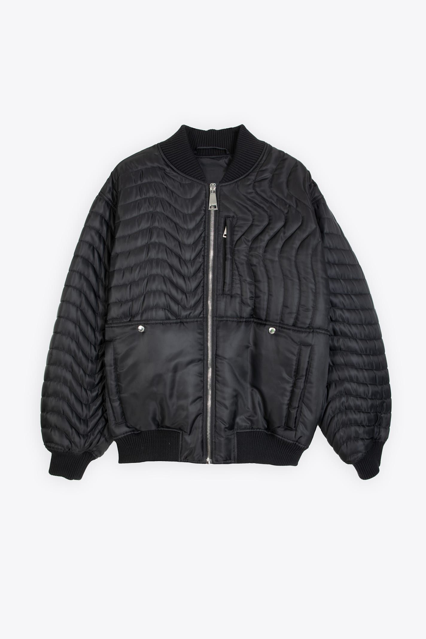 Bomber Wave Black nylon bomber jacket with wavy padding - Bomber Wave