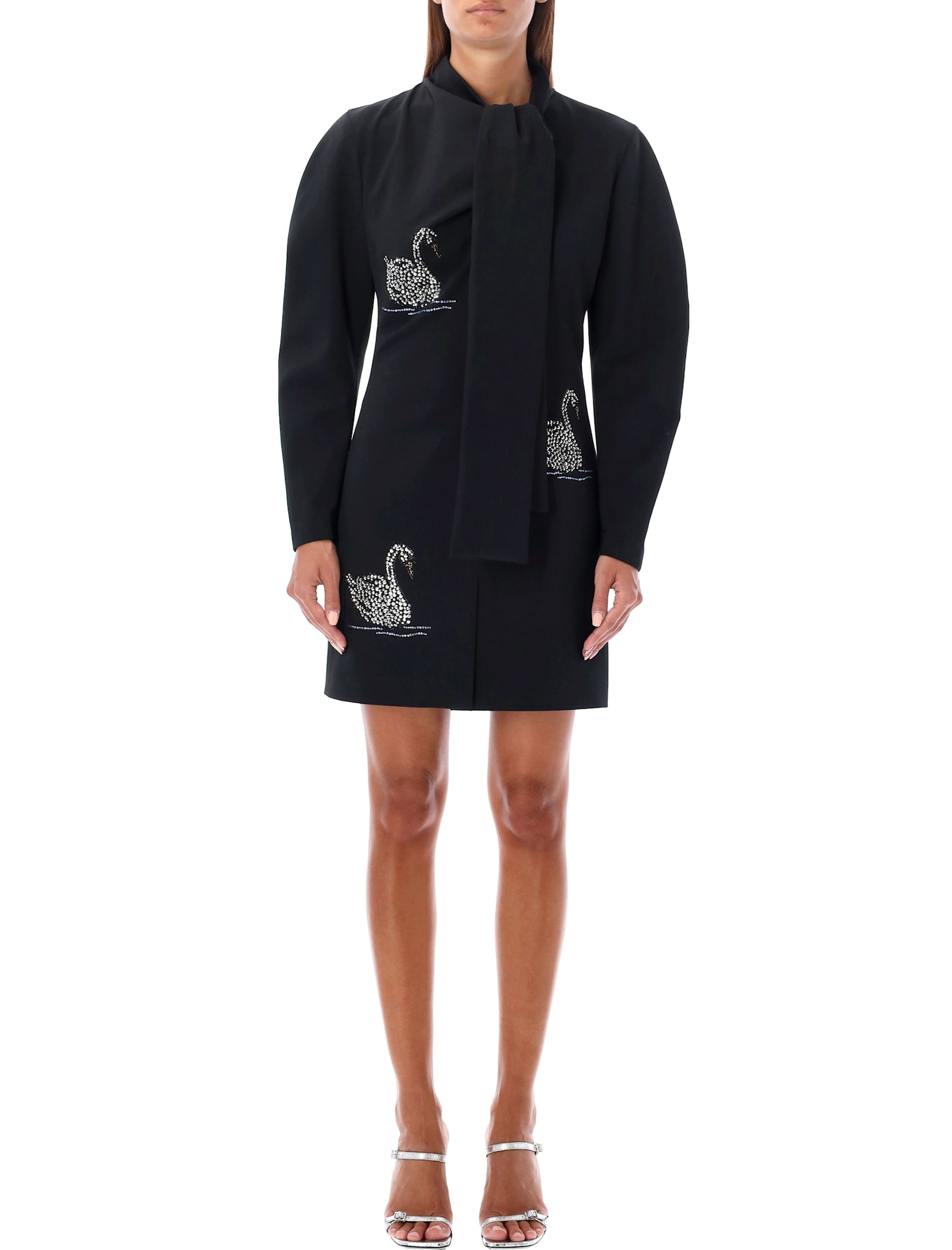 Shop Msgm Swan Mini Dress In Black