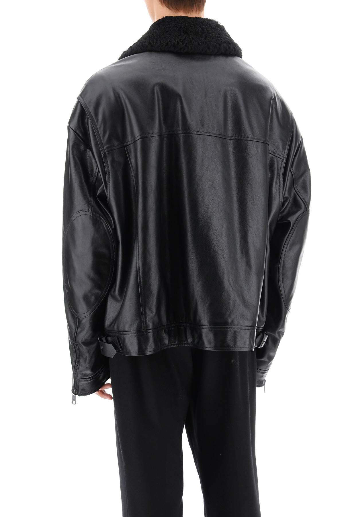 Shop Dolce & Gabbana Leather-and-fur Biker Jacket In Nero (black)