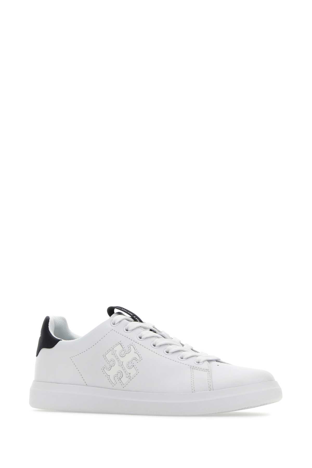 Shop Tory Burch Chalk Leather Howell Court Sneakers In Whiteperfectnavy