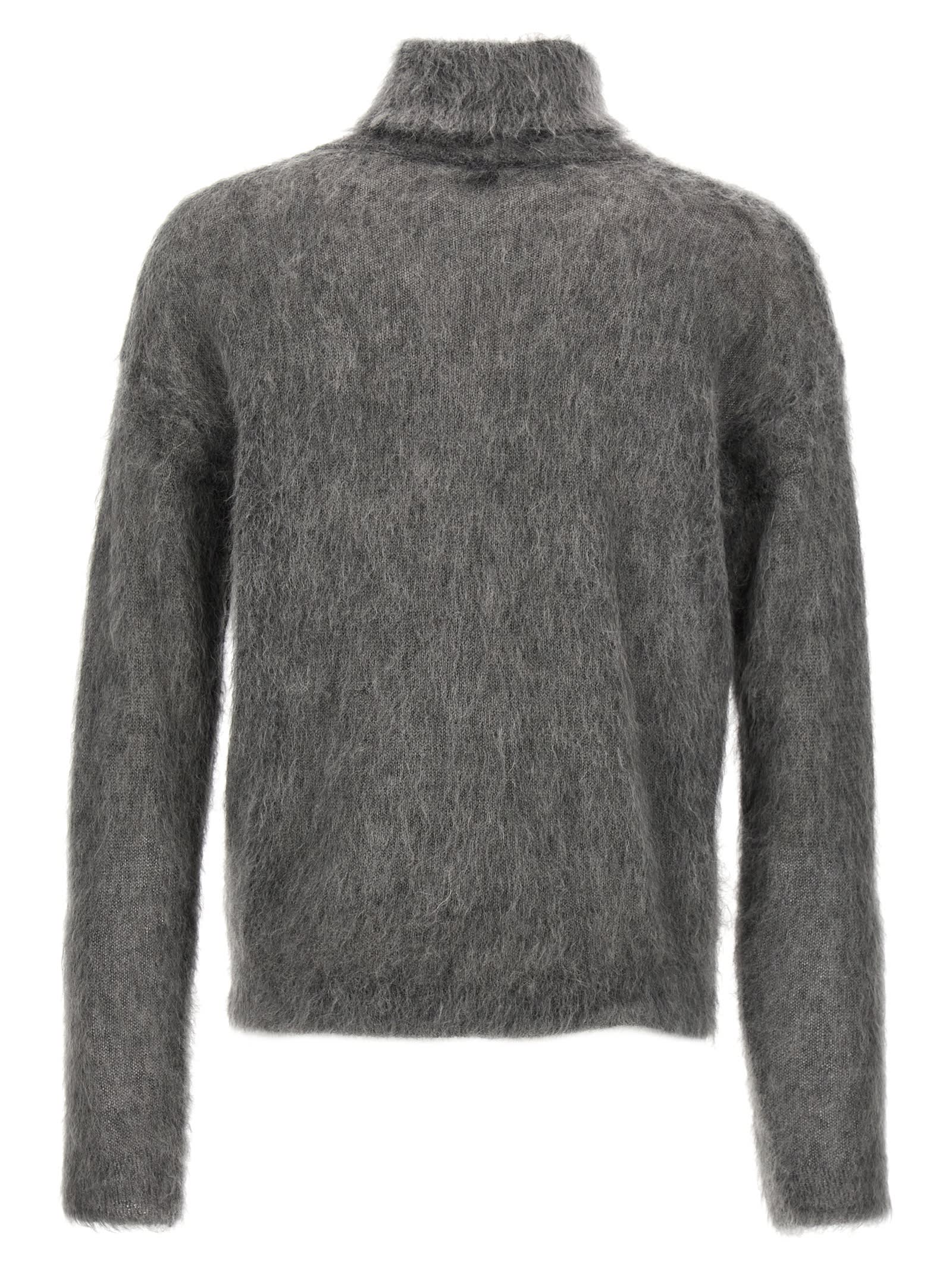 Shop Saint Laurent Mohair Turtleneck Sweater In Gray