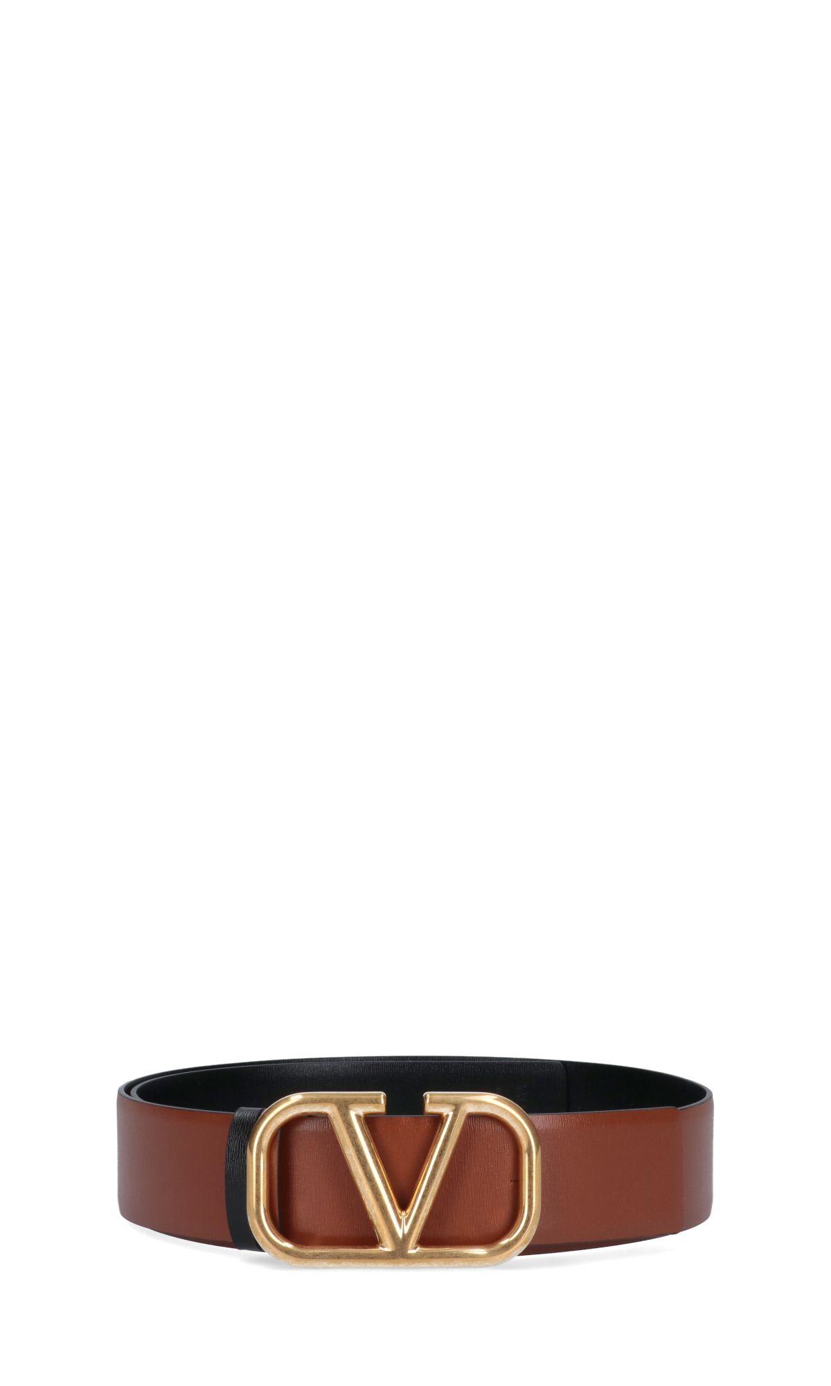 Shop Valentino Vlogo Reversible Belt In Brown