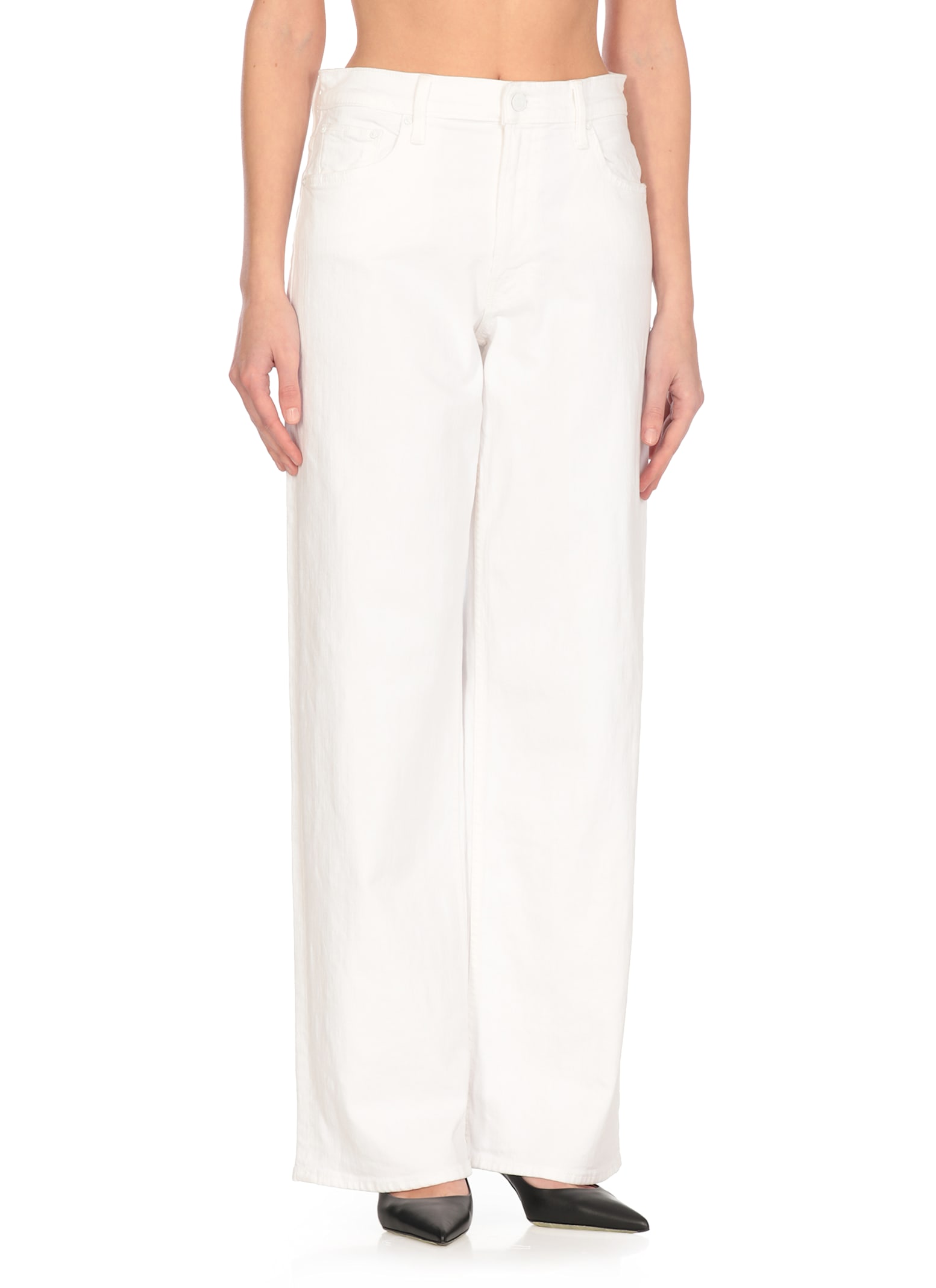 Mother The Hustler Patch Pocket Raw Hem High Waist Ankle Flare Jeans In White