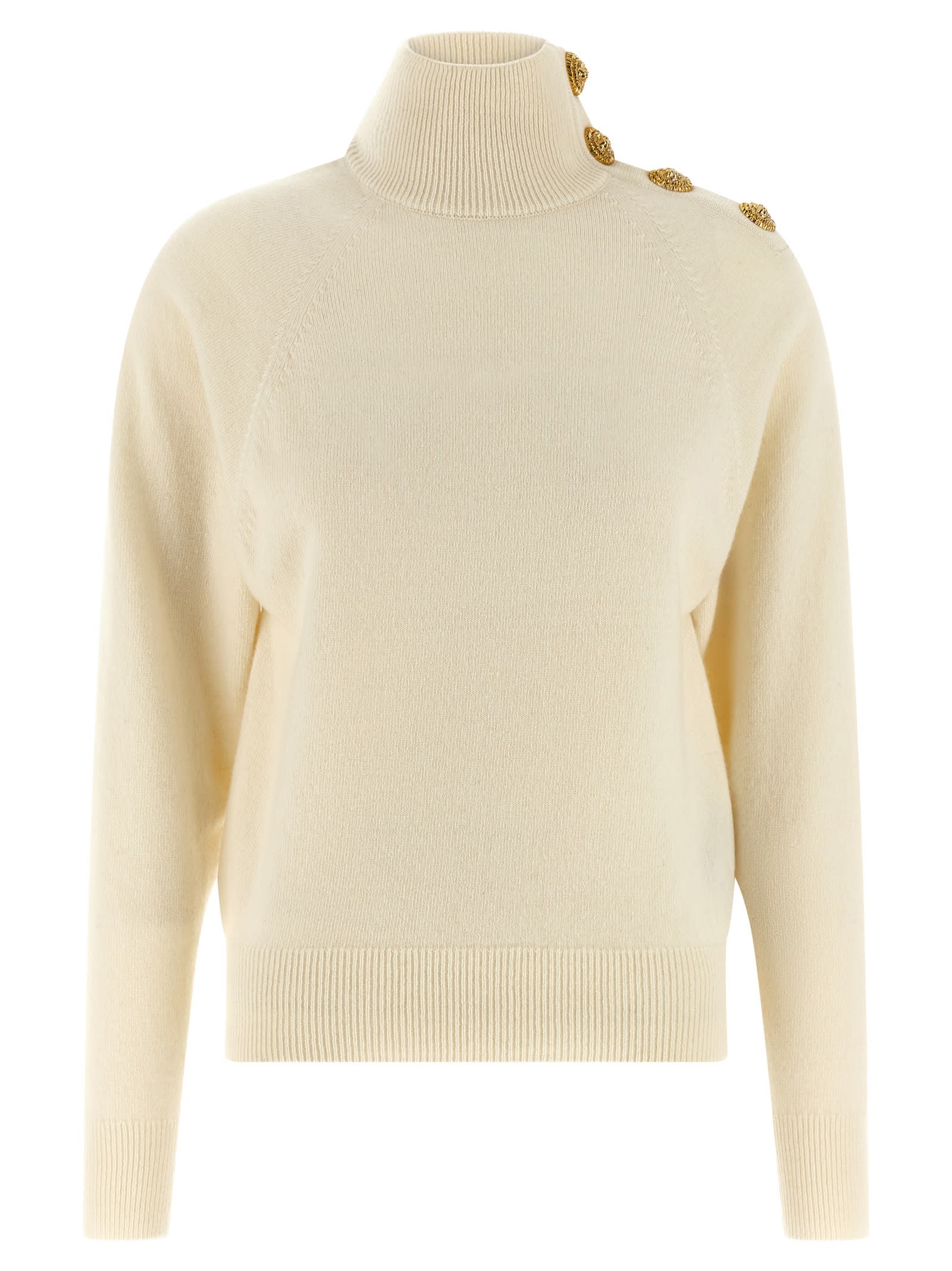 Balmain Cashmere Wool Sweater Sweaters And Cardigans White In Nude