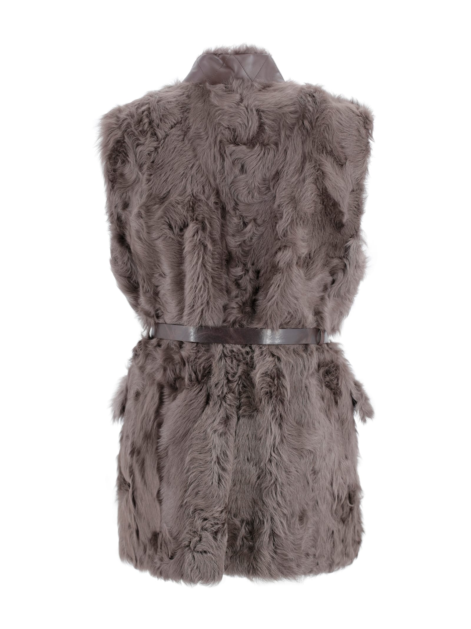 Brunello Cucinelli Shearling Gilet In Brown