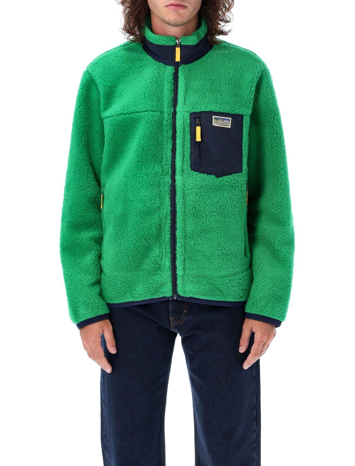 Shop Polo Ralph Lauren Logo Patch Zipped Jacket In Verde