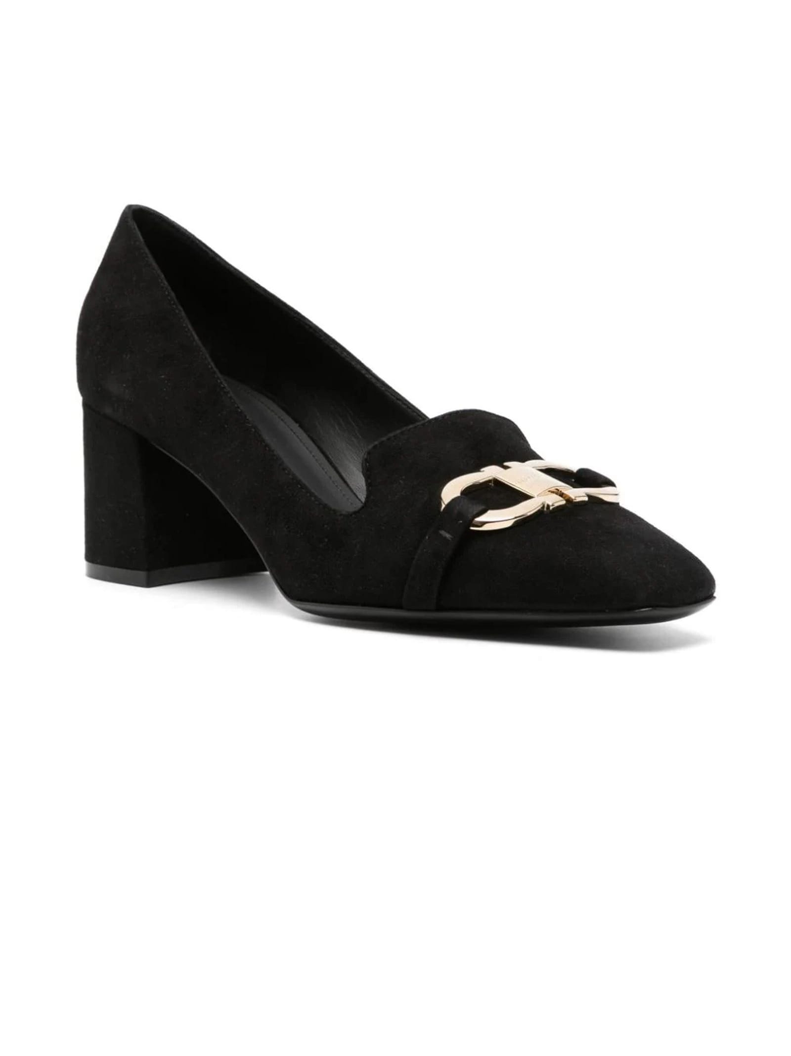 Shop Ferragamo Black Suede Gancini Pumps