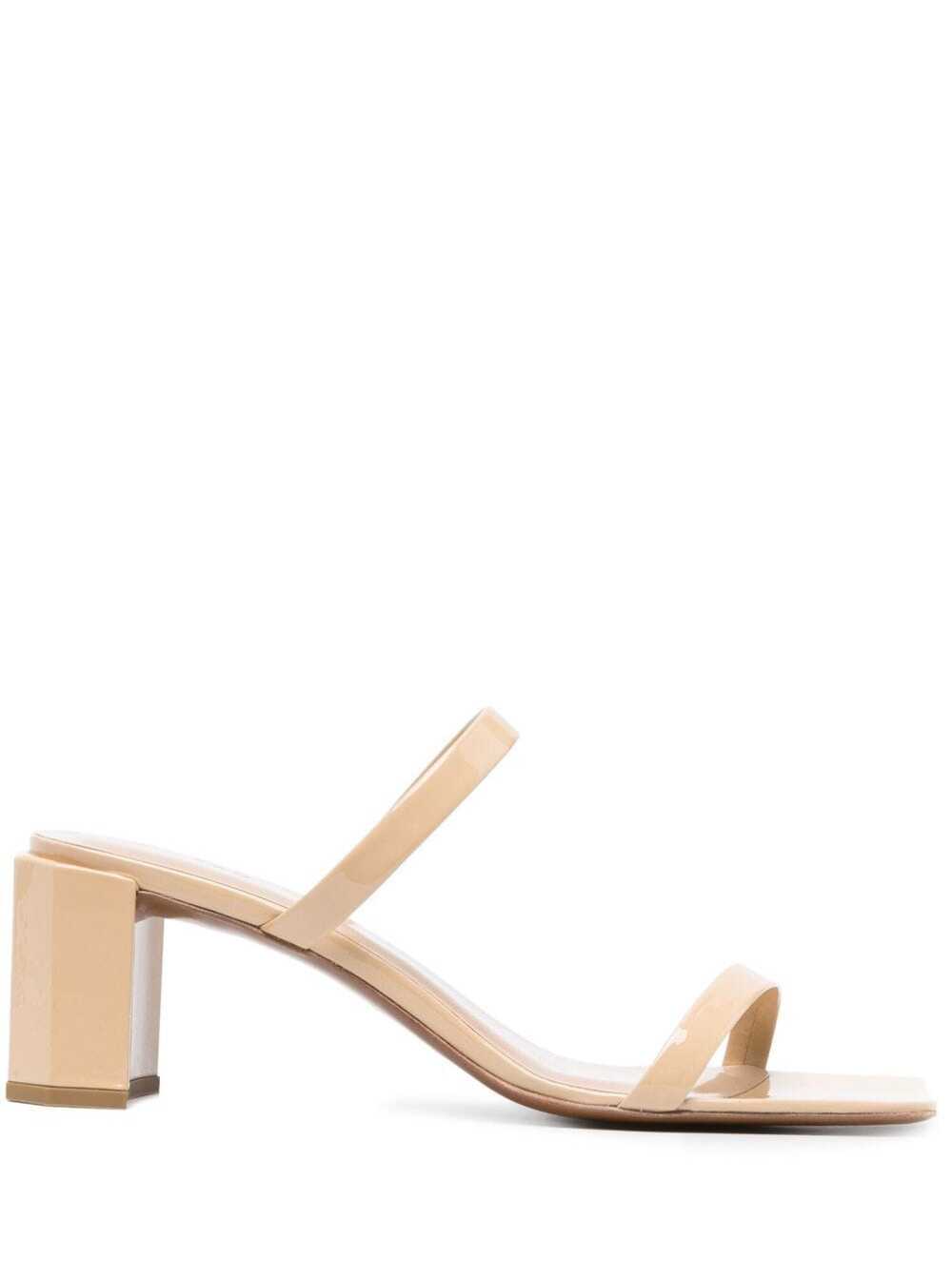 tanya Beige Mules With Two Straps In Patent Leather Woman By Far