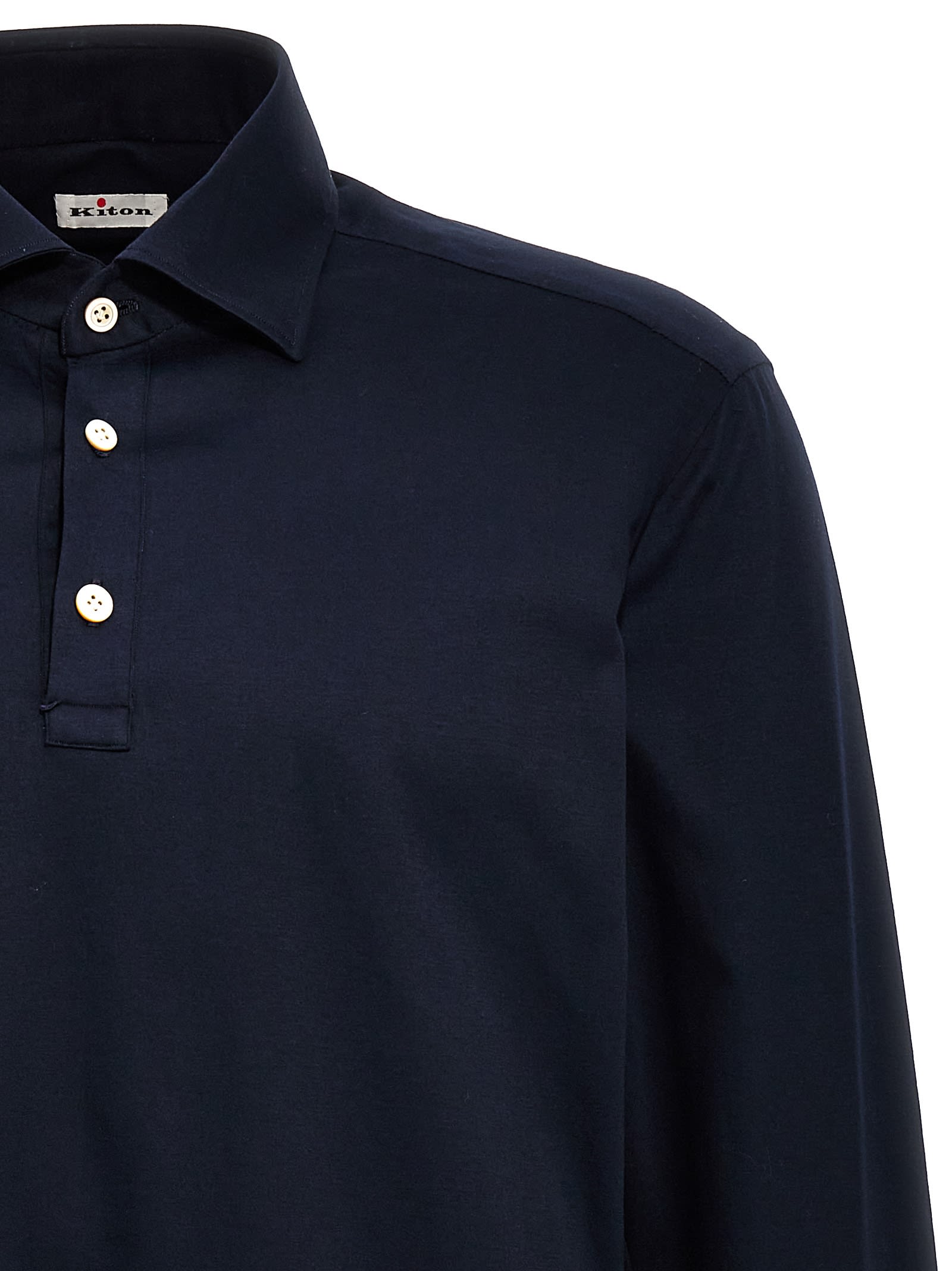 Shop Kiton Long Sleeve Polo Shirt In Blue