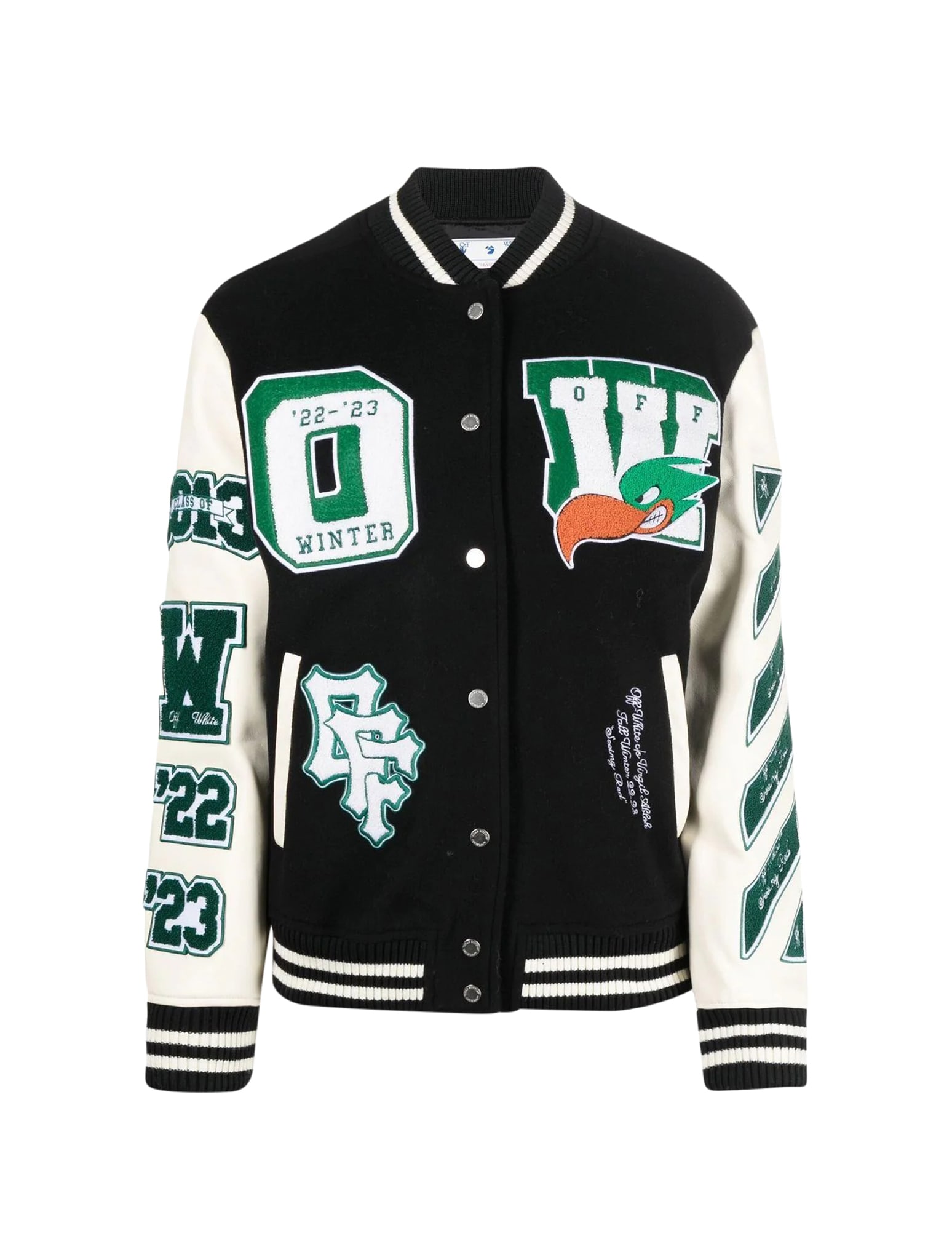 Off-white Embr Patches Embroidered Varsity Jacket In Black White