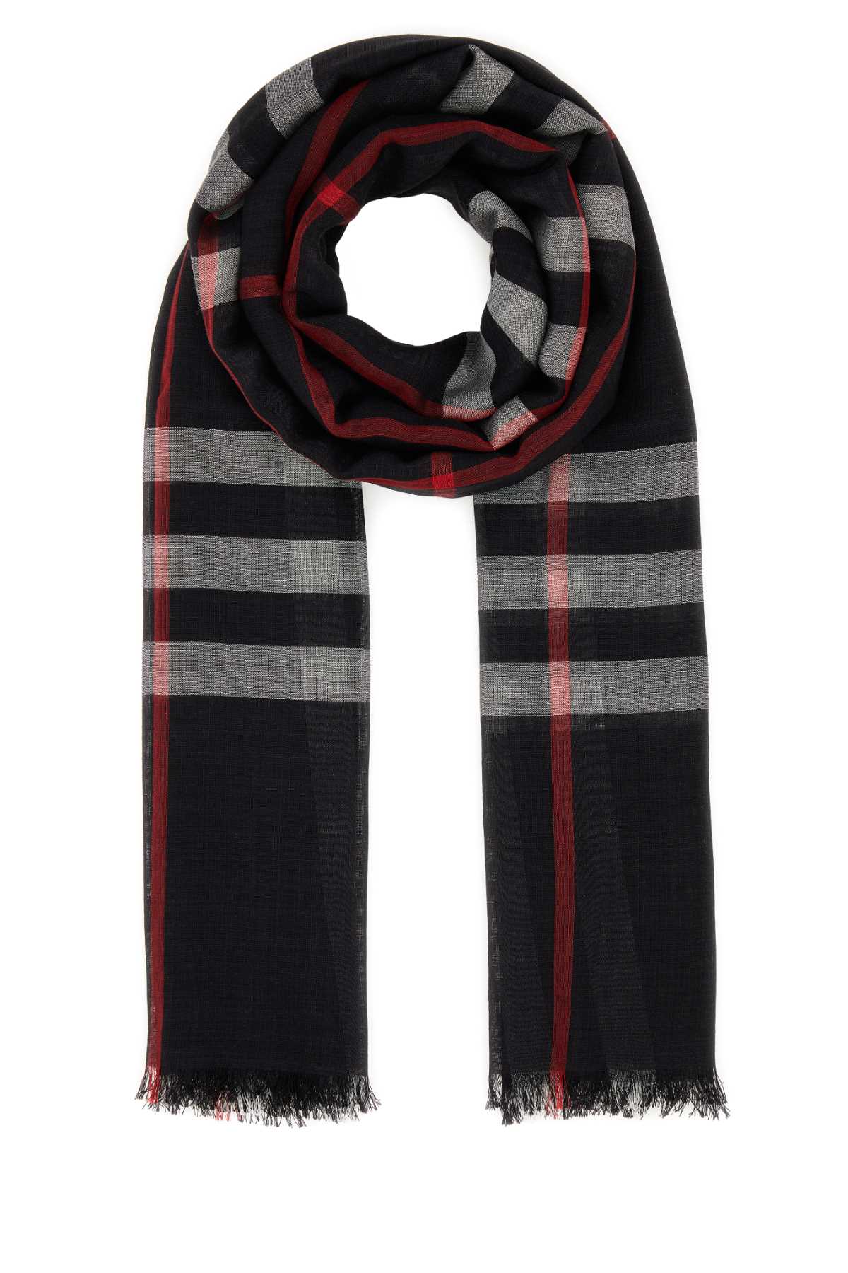Shop Burberry Embroidered Wool Blend Scarf In Navy