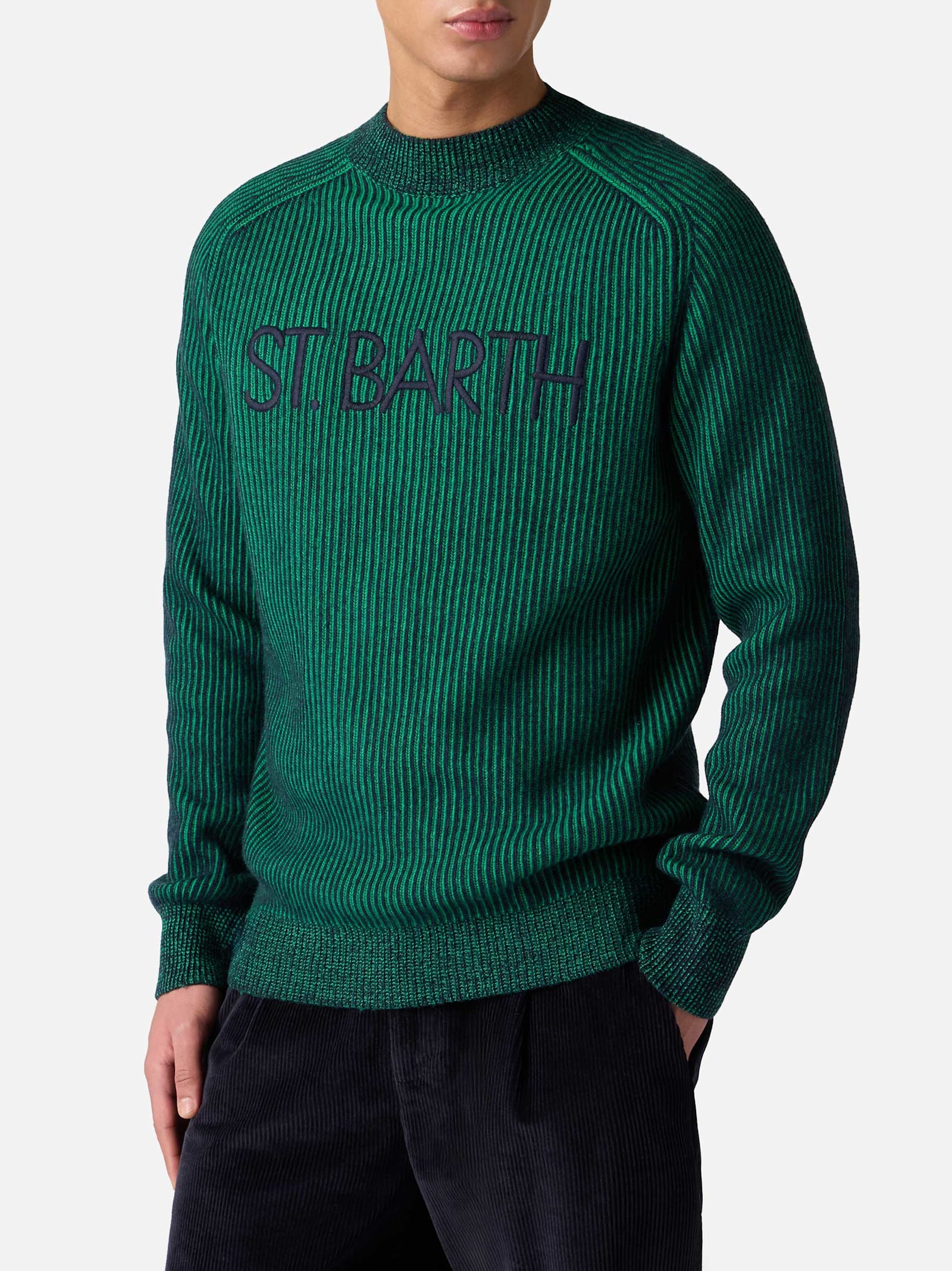 MC2 Saint Barth Man Green Half-turtleneck Ribbed Sweater