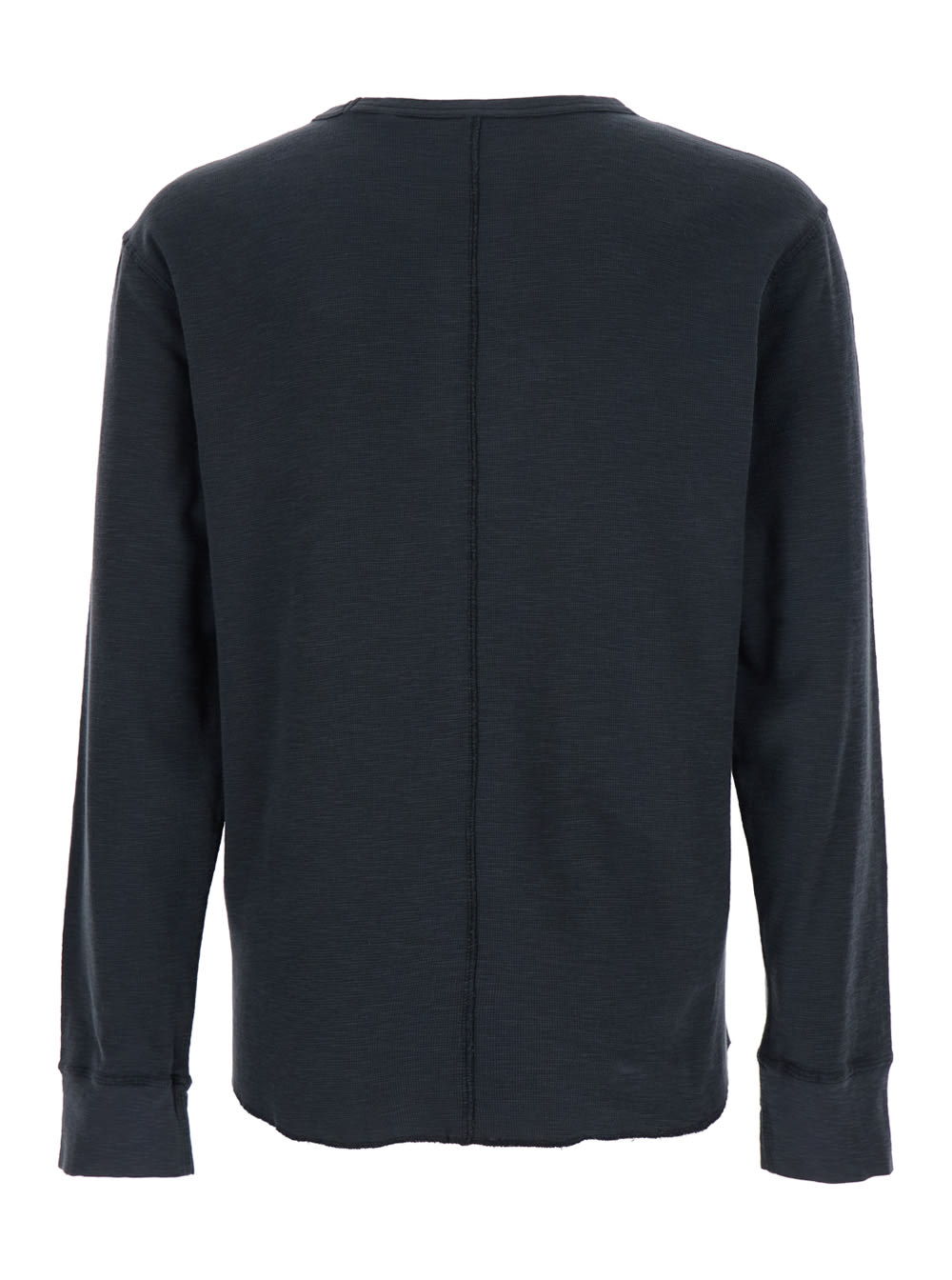 Sunflower Black Crewneck T-shirt With Long Sleeves And Fringed Hem In Cotton Man