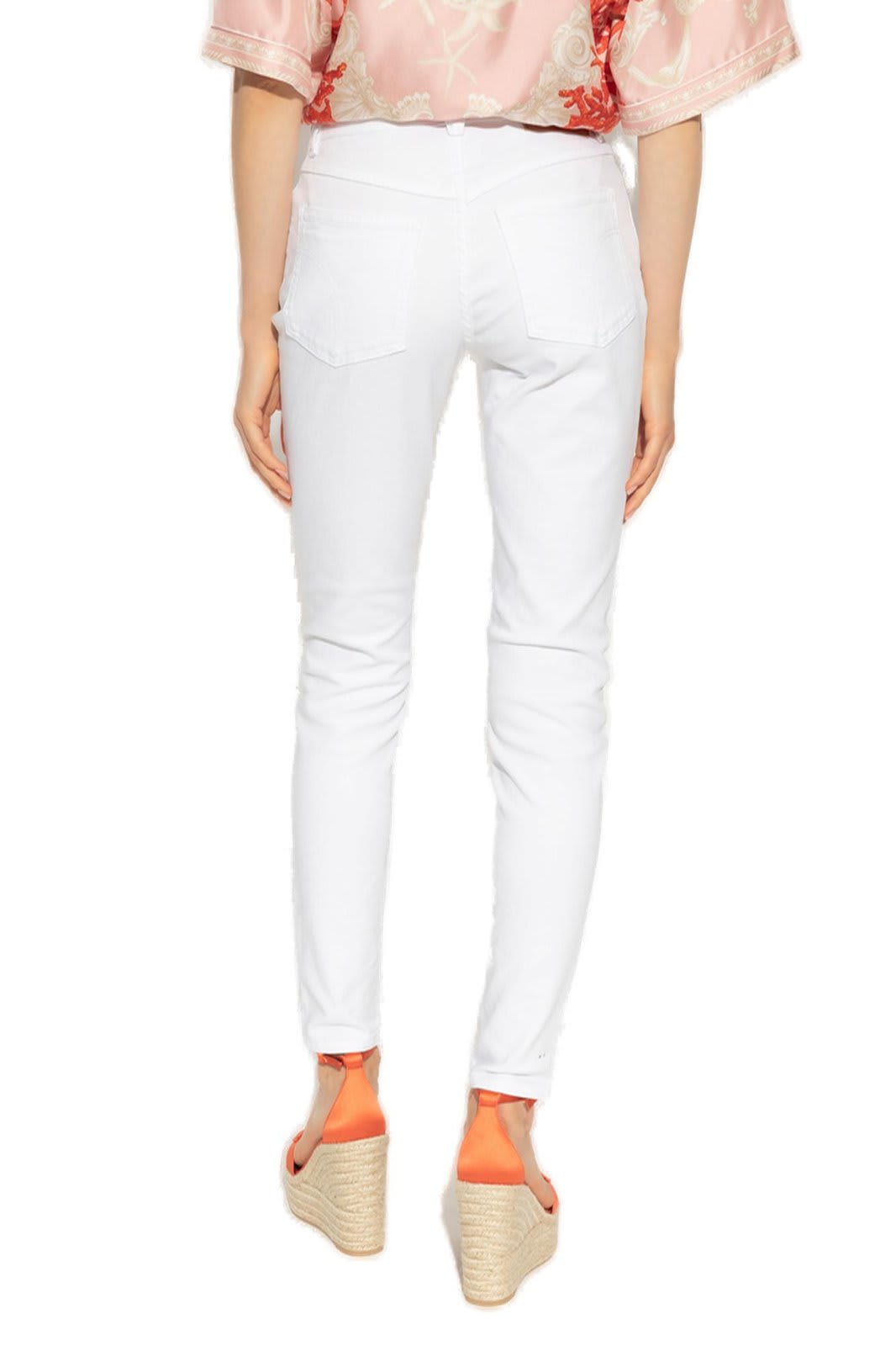 Shop Versace Medusa-plaque Logo-patch Skinny Jeans In White