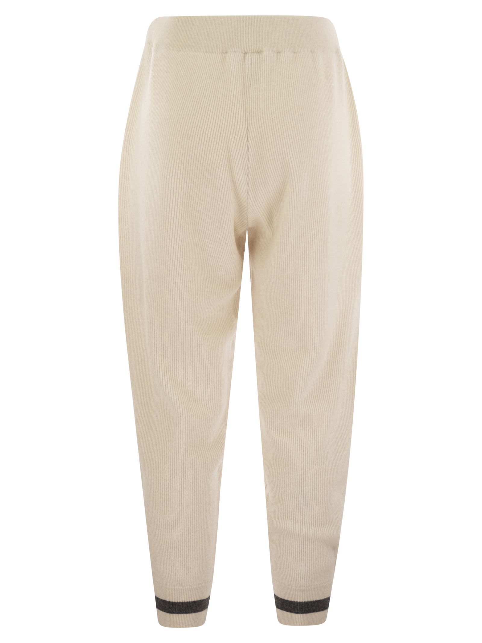 Shop Brunello Cucinelli English Rib Cashmere Knit Trousers In Butter