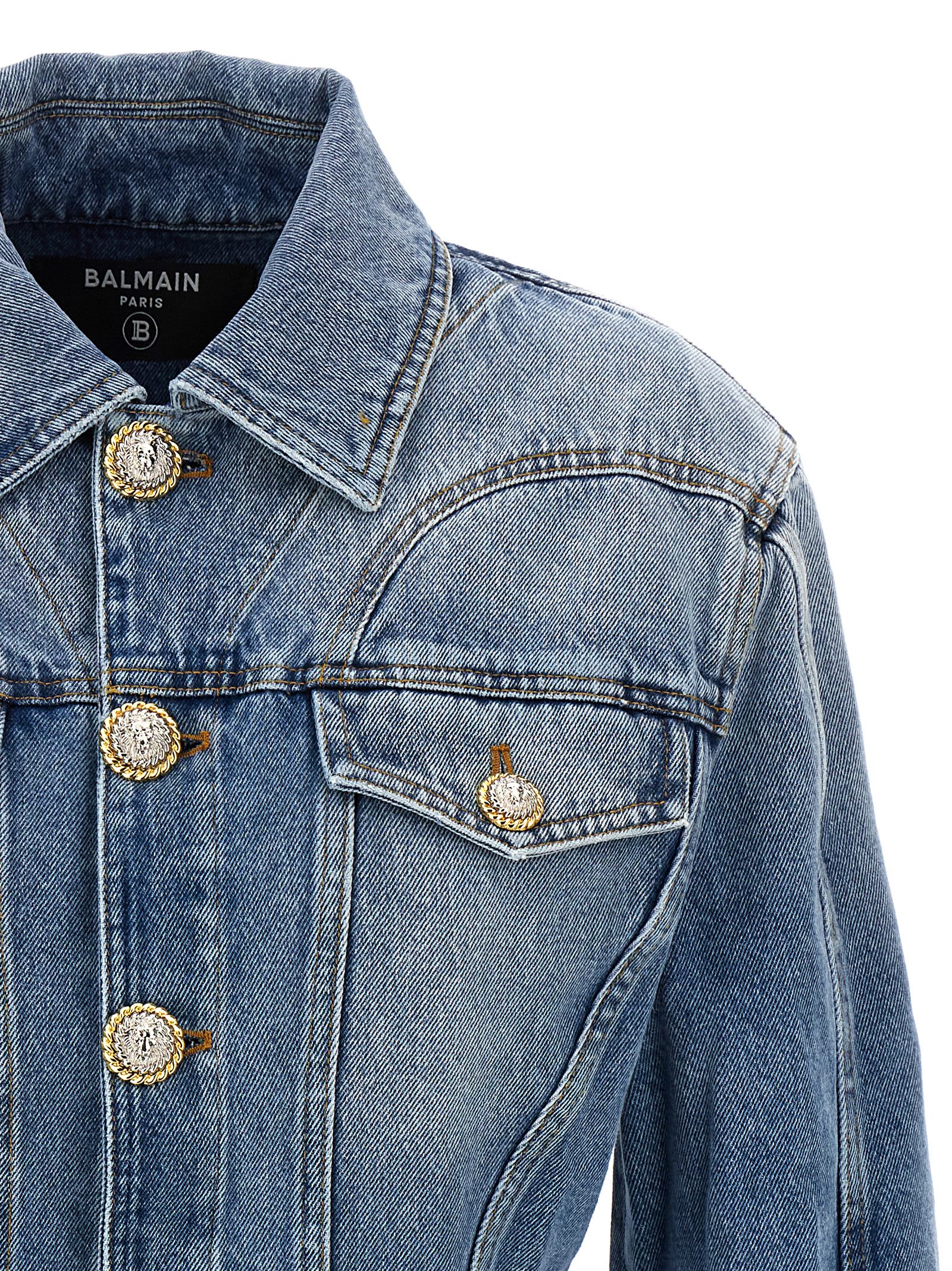 Shop Balmain Peplum Denim Jacket In Light Blue