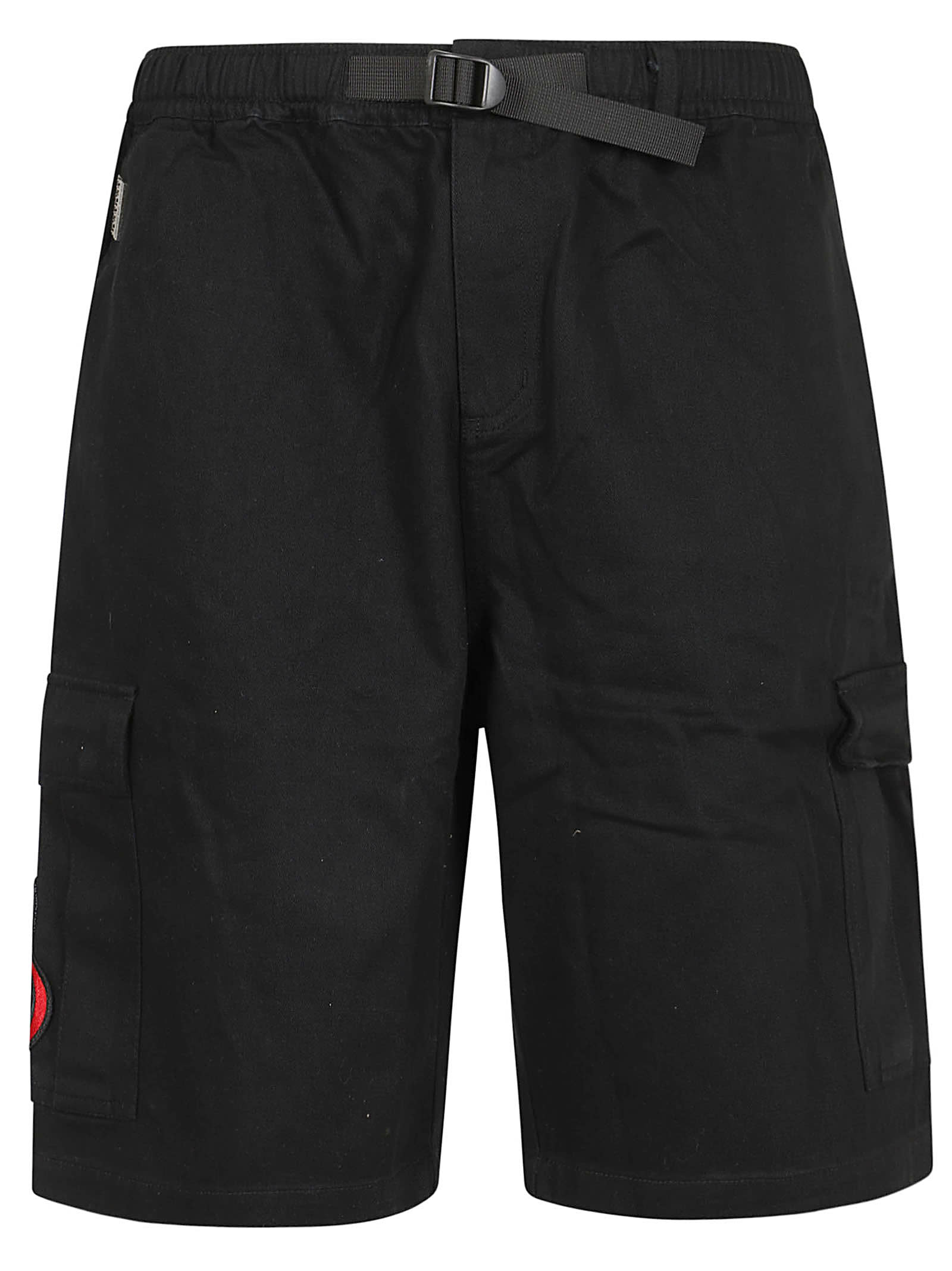 Shop Vision Of Super Black Cargo Shorts With Flames Patch And Printed Logo