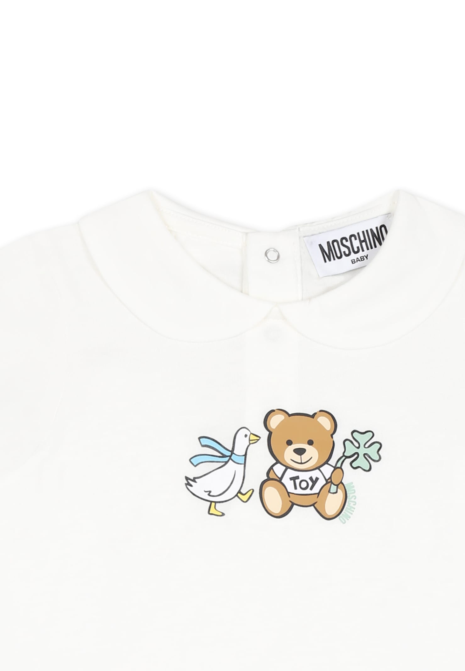 Moschino Ivory Romper For Babykids With Teddy Bear In Ivory