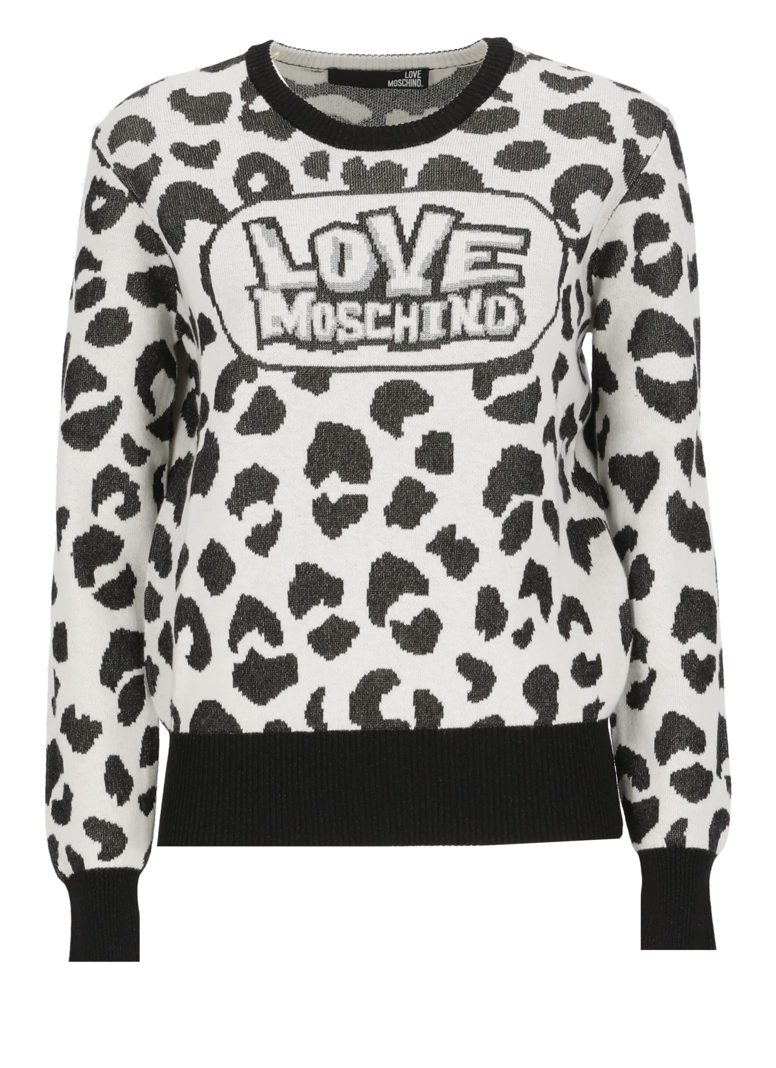 LOVE MOSCHINO SWEATER WITH LOGO AND DALMATIAN PRINT