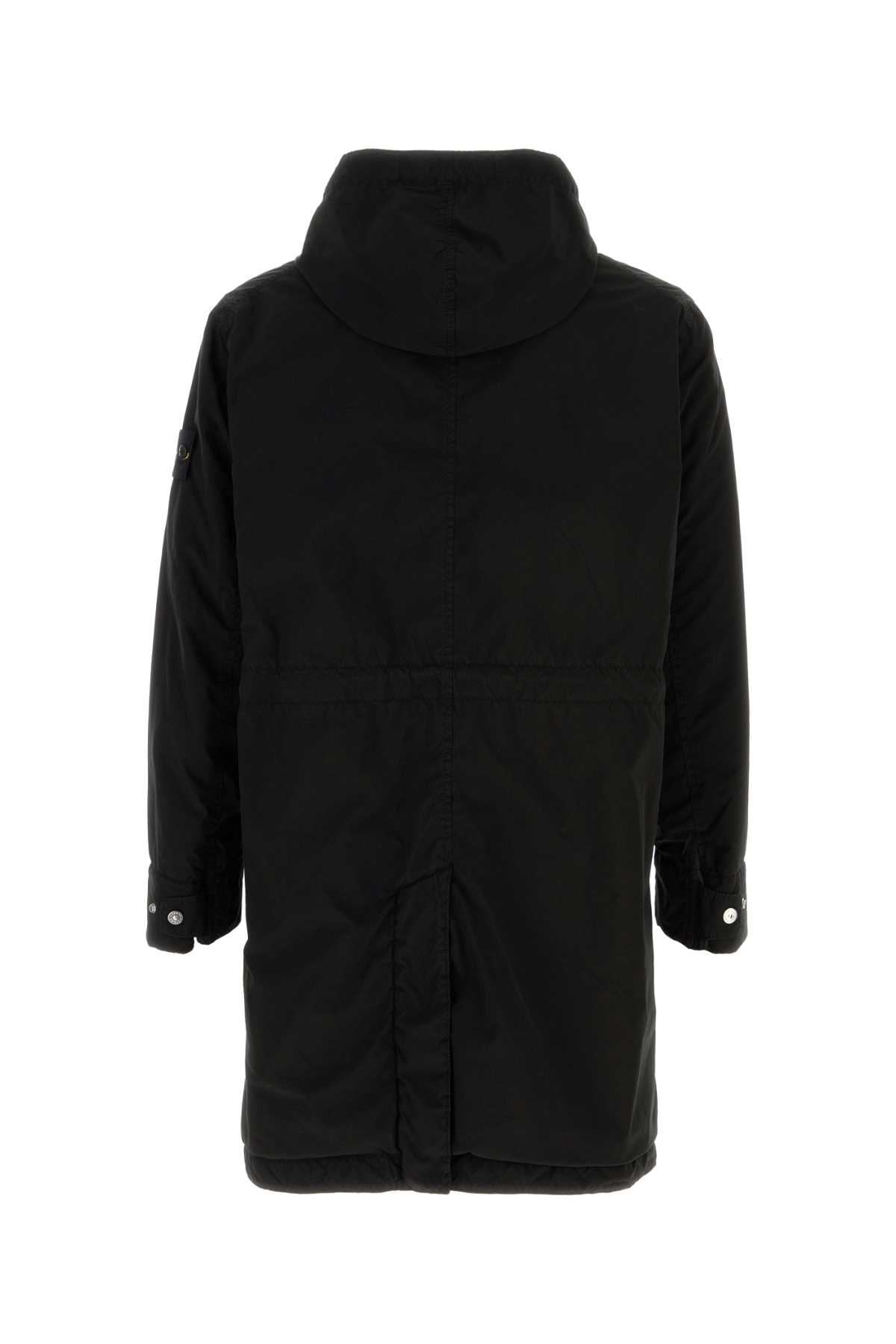 Stone Island Stretch Polyester Jacket With Hood And Pockets In Black