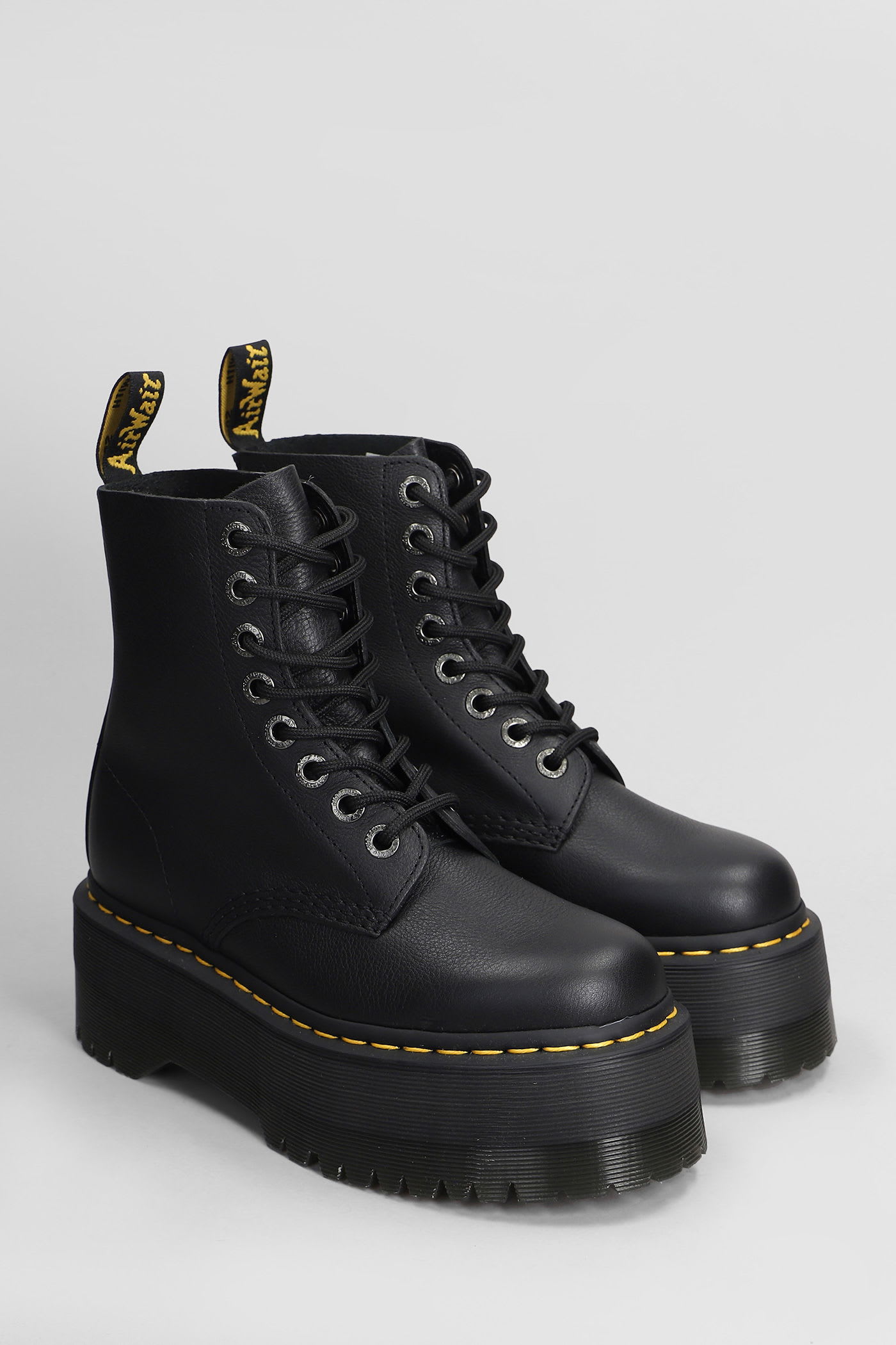 Dr. Martens 1460 Pascal Max Combat Boots In Black Leather In Black