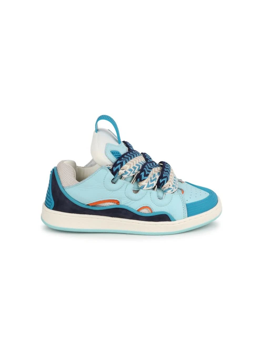 Shop Lanvin Aquamarine Leather Curb Sneakers In Blue