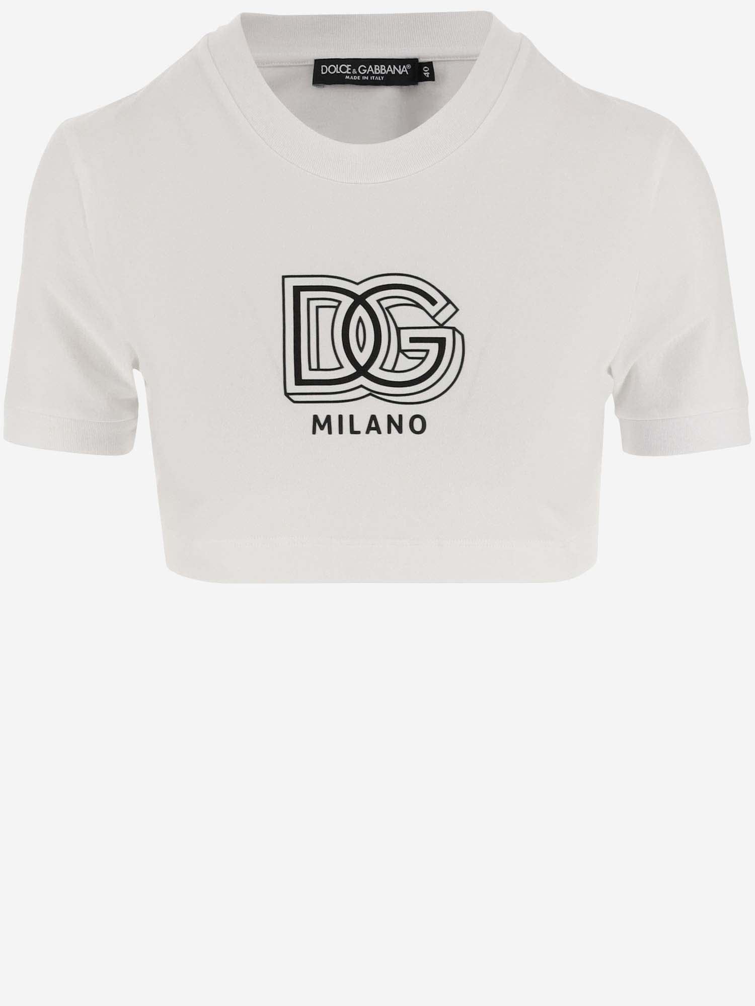 Dolce & Gabbana Stretch Cotton Crop T-shirt With Logo In White