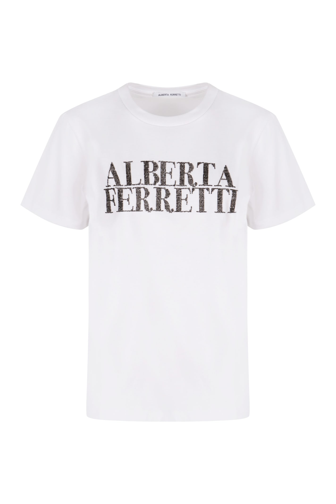 Shop Alberta Ferretti Cotton Crew-neck T-shirt In White