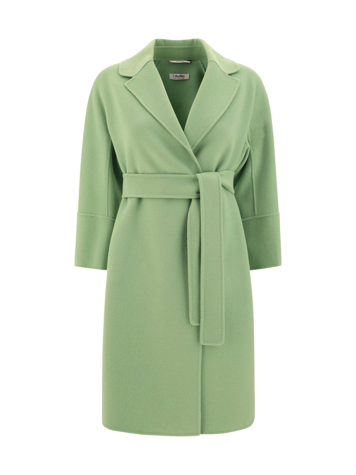Shop 's Max Mara Belted Long-sleeved Coat In Green