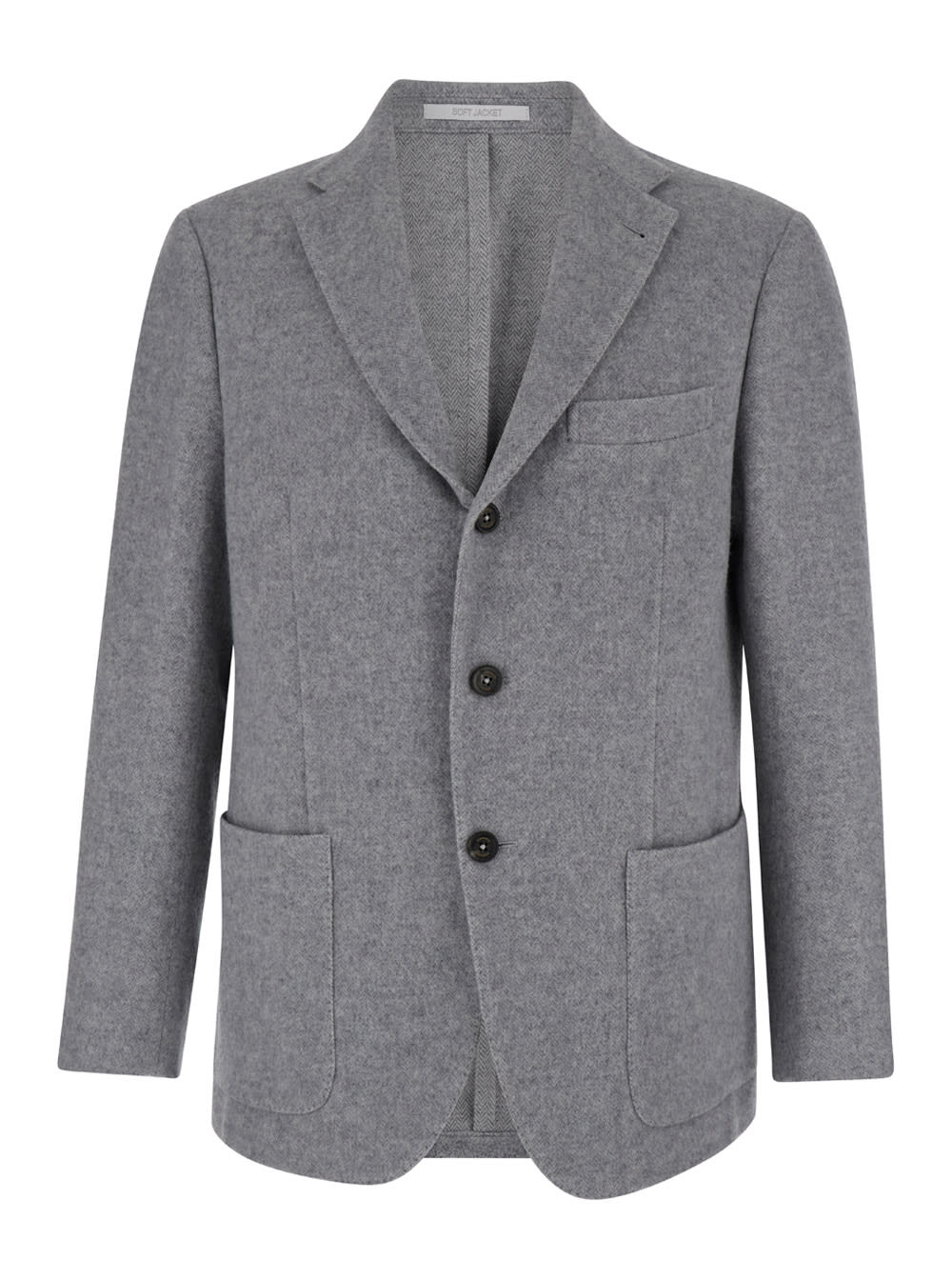Grey Single-breasted Jacket With Notched Revers In Wool And Cashmere Man
