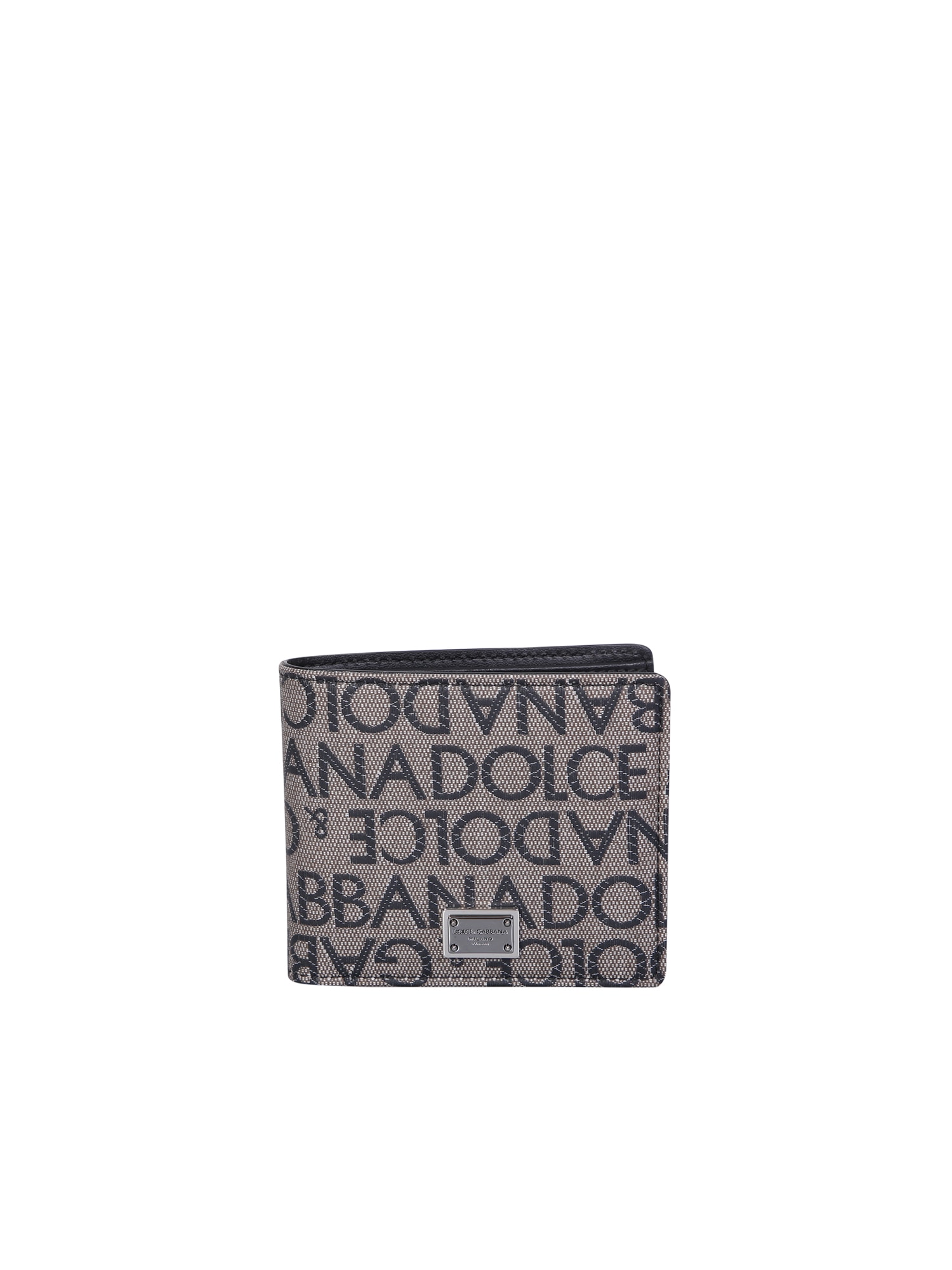 Dolce & Gabbana All-over Logo Black And Beige Wallet