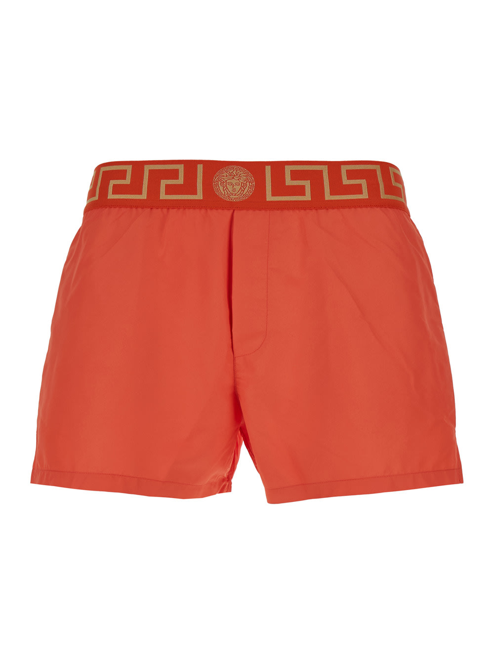Orange Swimsuit Shorts With Greca Detail In Tech Fabric Man