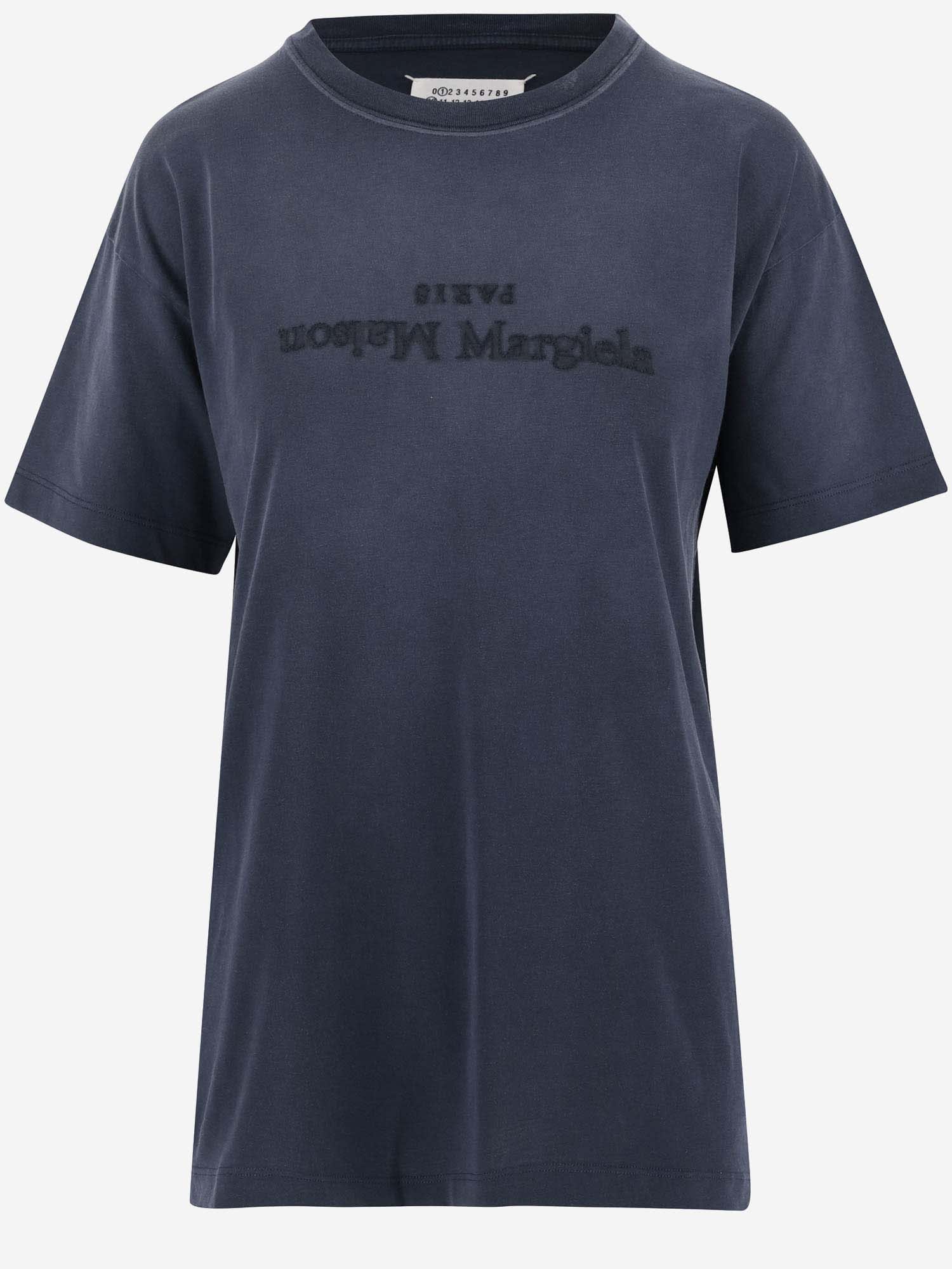 Shop Maison Margiela Cotton T-shirt With Logo In Blue
