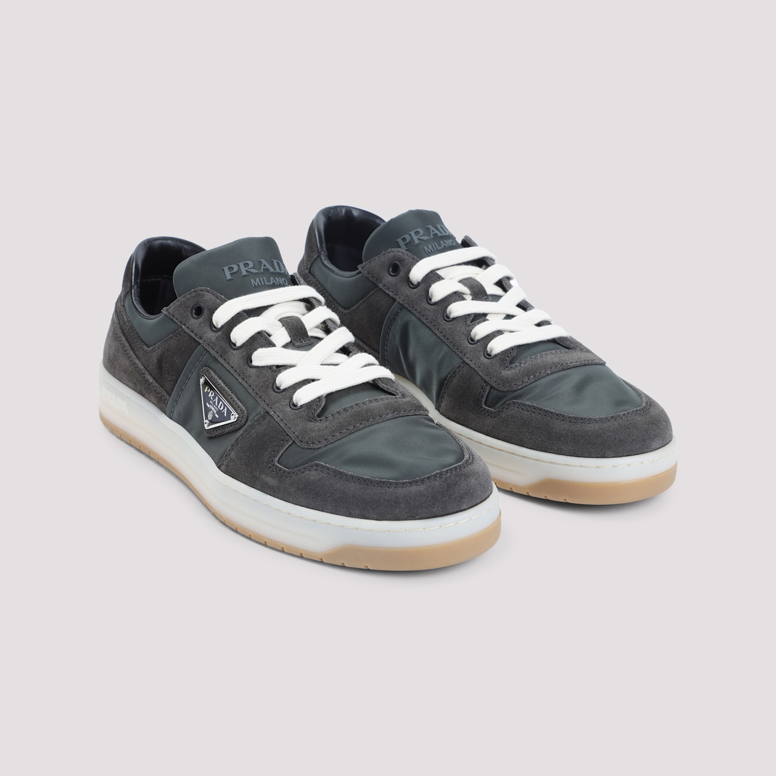 Prada Sneakers Downtown In Re-nylon And Gray Suede Men In Gray