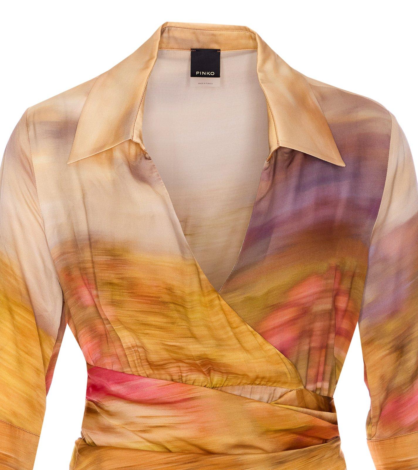 Shop Pinko V-neck Printed Satin Dress