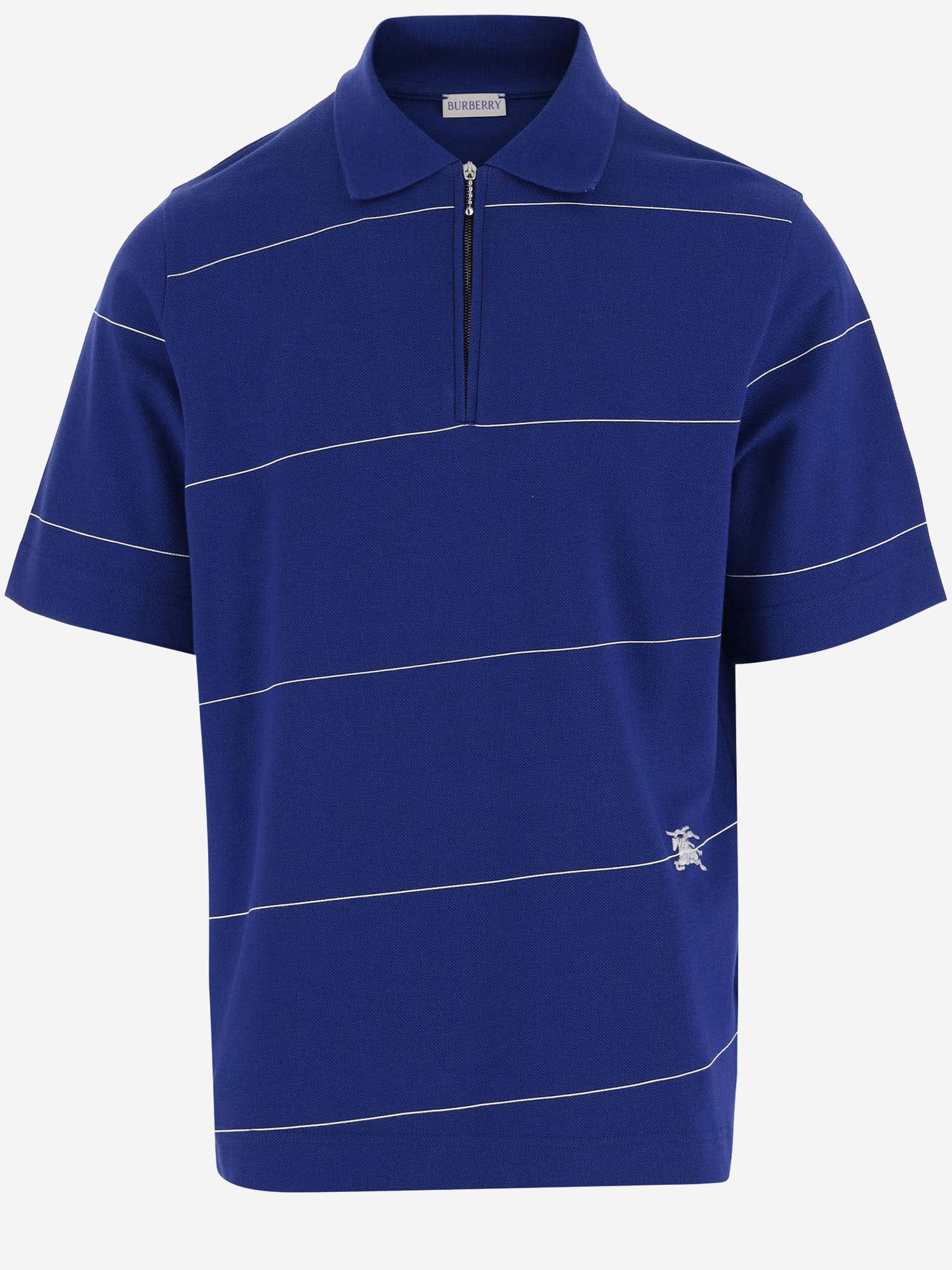 Shop Burberry Cotton Polo Shirt With Striped Pattern In Knight